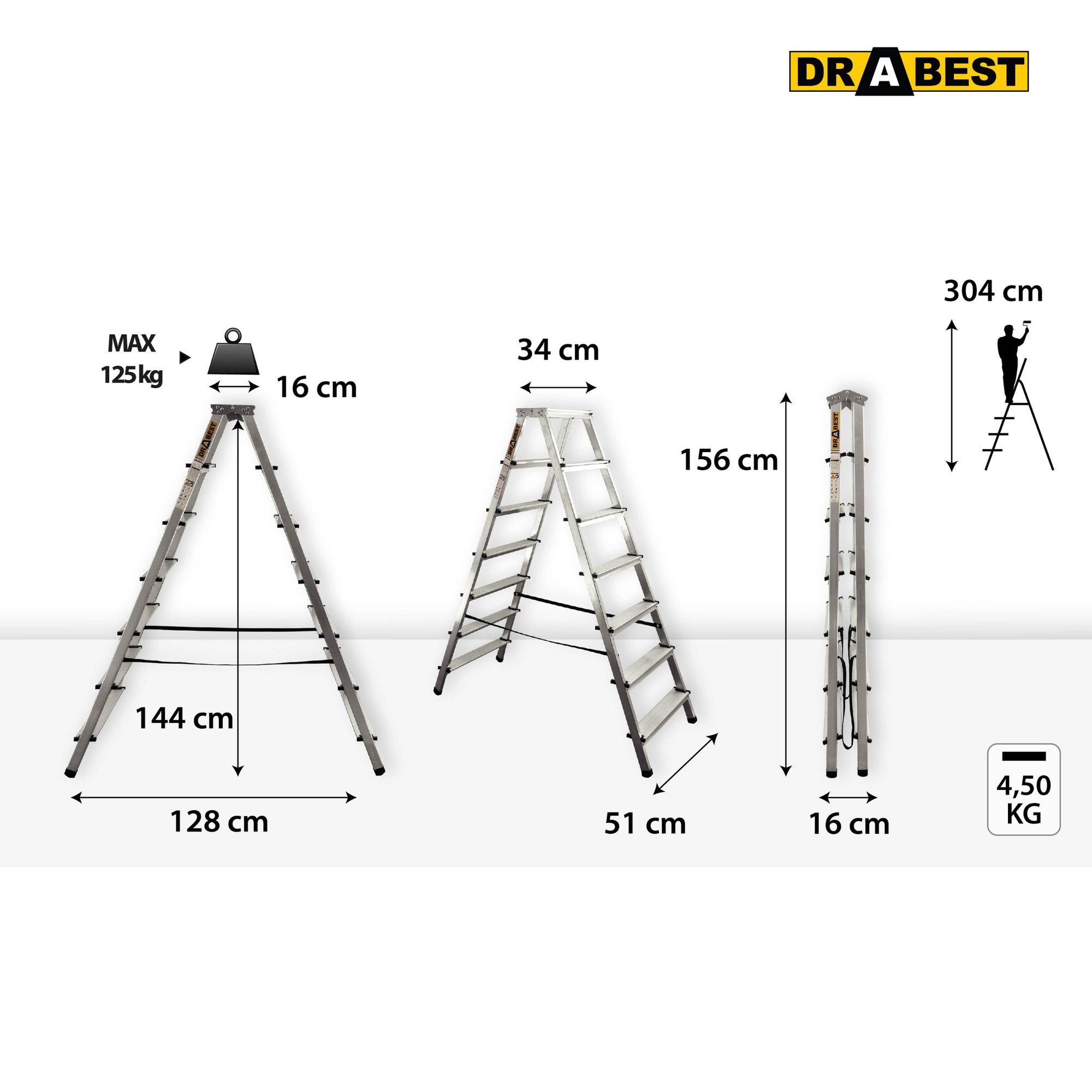 Drabest, Leiter, Leitern, Aluminium-Leiter, Treppenleiter, Klappleiter