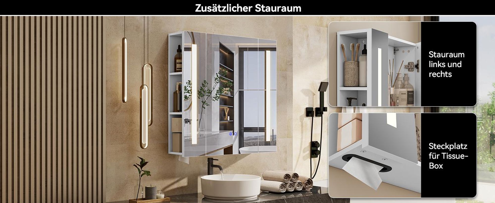 Puluomis Spiegelschrank Bad 70cm mit 3 färbiger dimmbarer Beleuchtung, Gewebebox Fach, Antibeschlag Badezimmerschrank Wandschrank Badezimmer Weiß