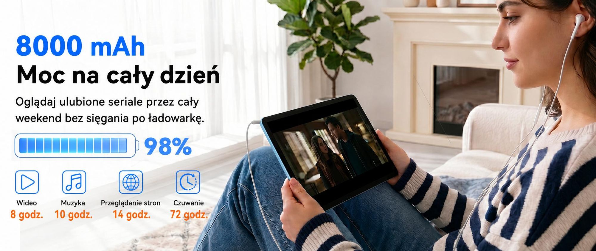 TABWEE T70, tablet 11 cali, 32 (8+24) GB pamięci, 256 GB pamięci wewnętrznej, system Android 16, bateria 8000 mAh, Bluetooth 5.0, rozpoznawanie twarzy, certyfikat Widevine L1, certyfikat Rheinland. W zestawie: klawiatura, mysz, rysik