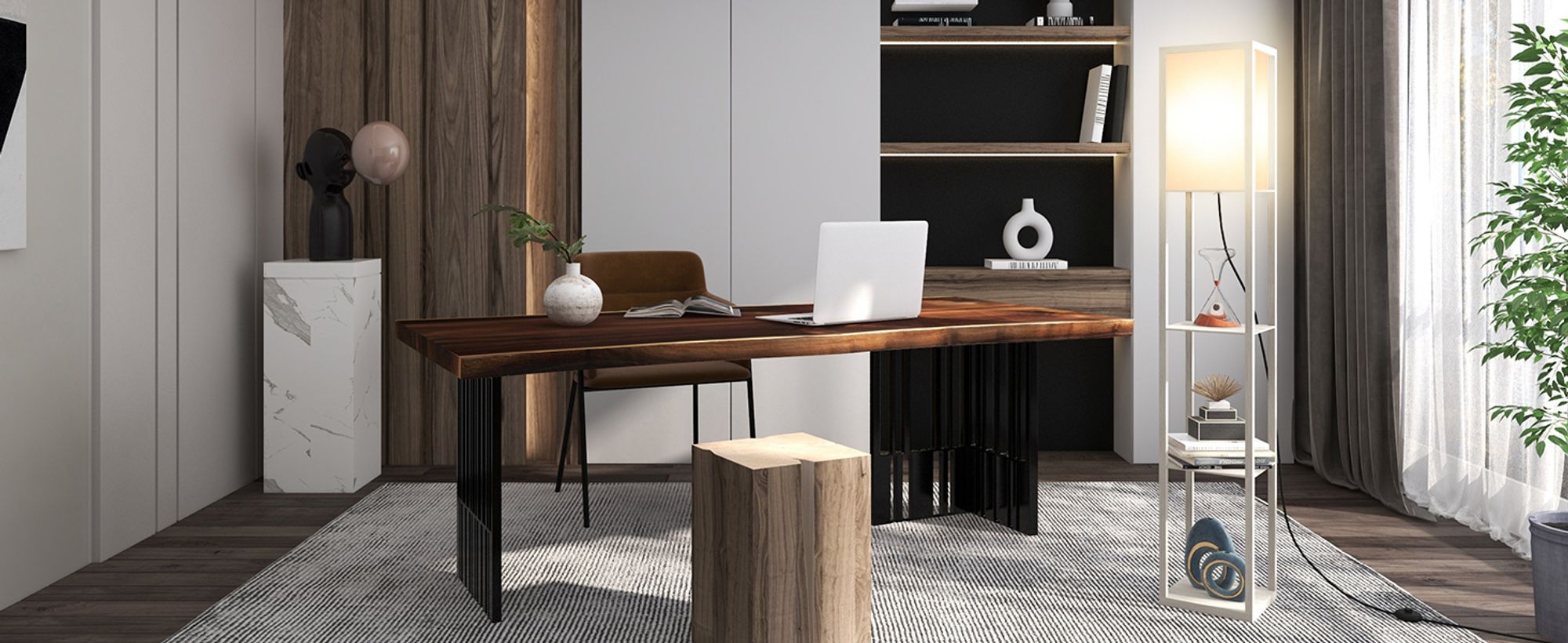 HOMCOM Stehleuchte Beleuchtung mit 3 Regalen E27 bis 40W E1-MDF Eiche+Weiß