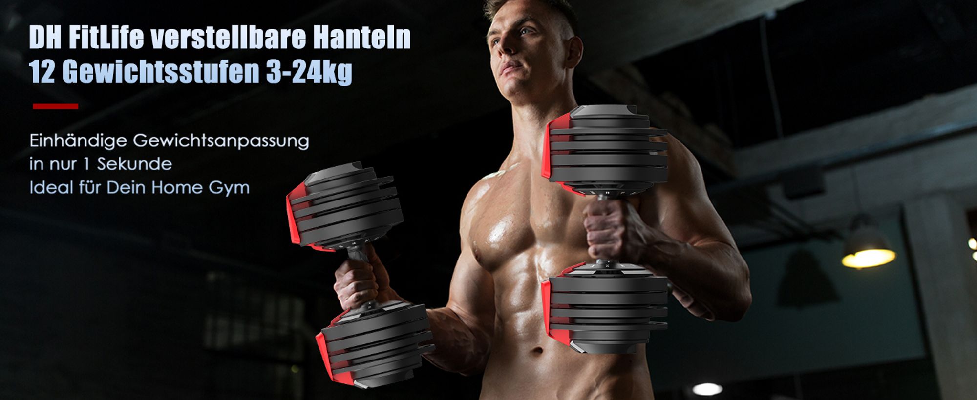 DH FitLife 24 kg verstellbare Hanteln 3-24 kg (12-in-1) mit Scheiben & schnellem Gewichtswechsel, verstellbare Kurzhanteln