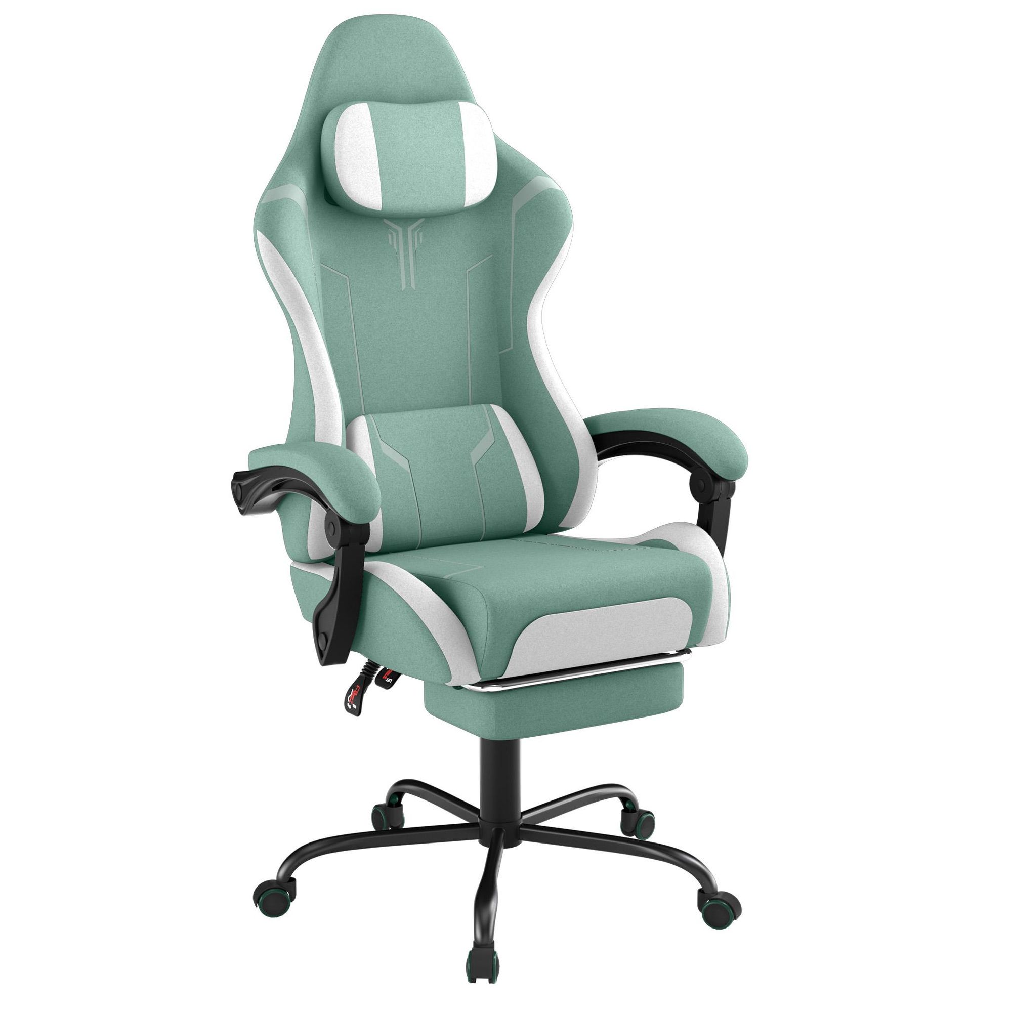 ROSEJANE Ergonomischer Gaming Stuhl mit Massagefunktion & Fußstütze, Verstellbare Rückenlehne 90°-135°, Gaming Sessel mit Kopf- und Lendenkissen, Schwarz Weiß
