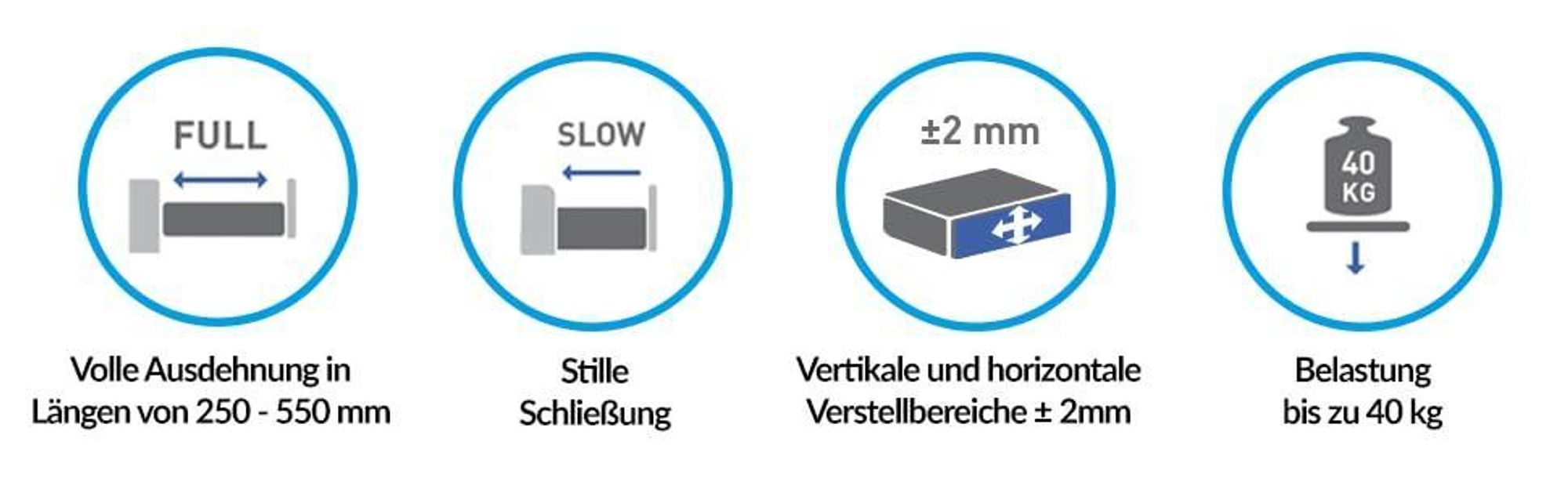GTV - Modern Box Schublade I L=350mm H=83 mm I Weiss I Leises Schließen I Belastung bis zu 40 kg I Einfache Installation I Synchronisation des Fahrweges der Führungen I PB-D-KPL350A1