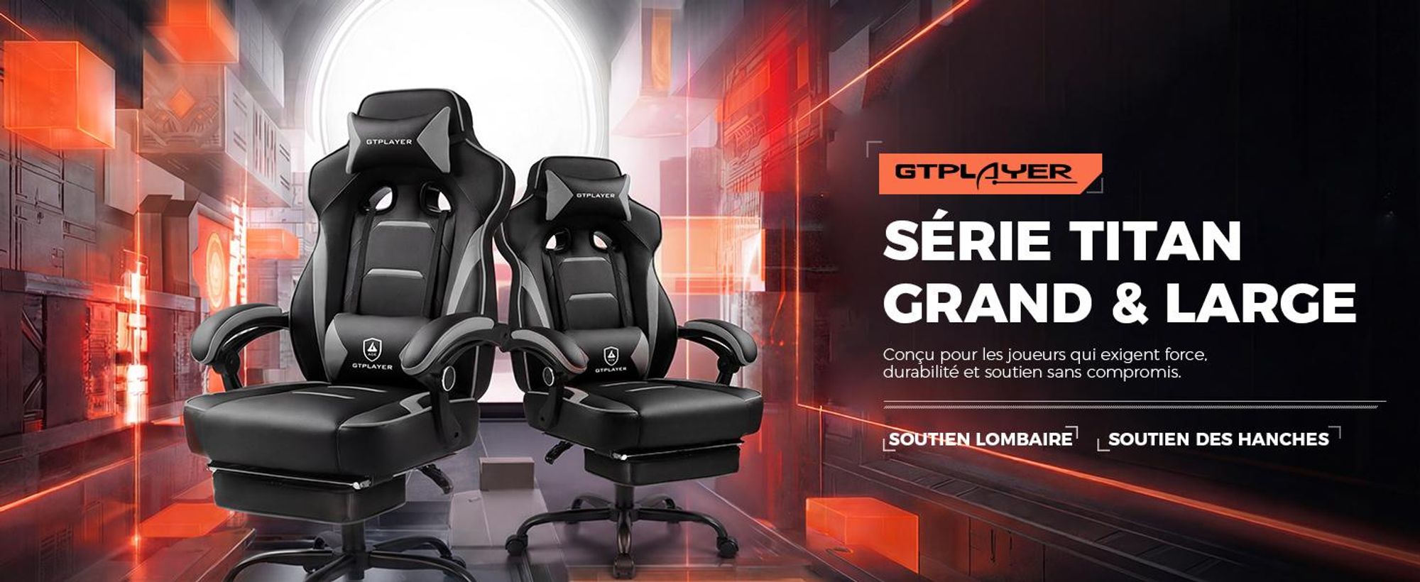 Chaise de gaming GTPLAYER avec repose-pieds, chaise de bureau ergonomique supportant jusqu'à 150 kg, fauteuil de gaming avec support lombaire et repose-tête, chaise de bureau réglable en hauteur