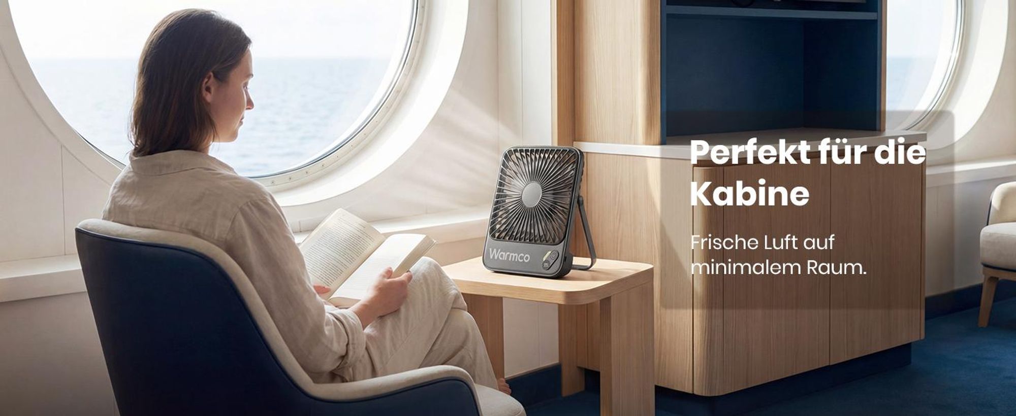 Warmco D3 Akku Ventilator 10000mAh, Tischventilator Leise, 10–24Std. USB-C, LED-Anzeige, Ultraflacher 4-Stufen Ventilator Für Büro, Schlafzimmer, Camp