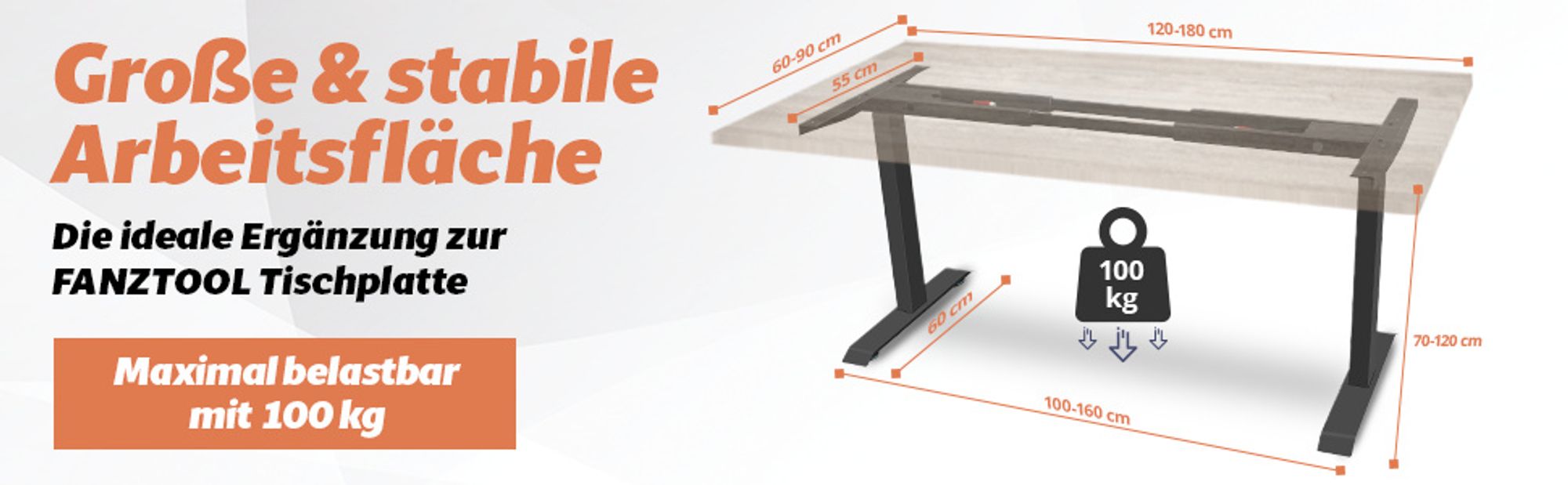 FANZTOOL Schreibtisch-Gestell elektrisch, 2x Bosch Motoren, höhenverstellbar, Memory, USB, Kabelwanne, Weiß