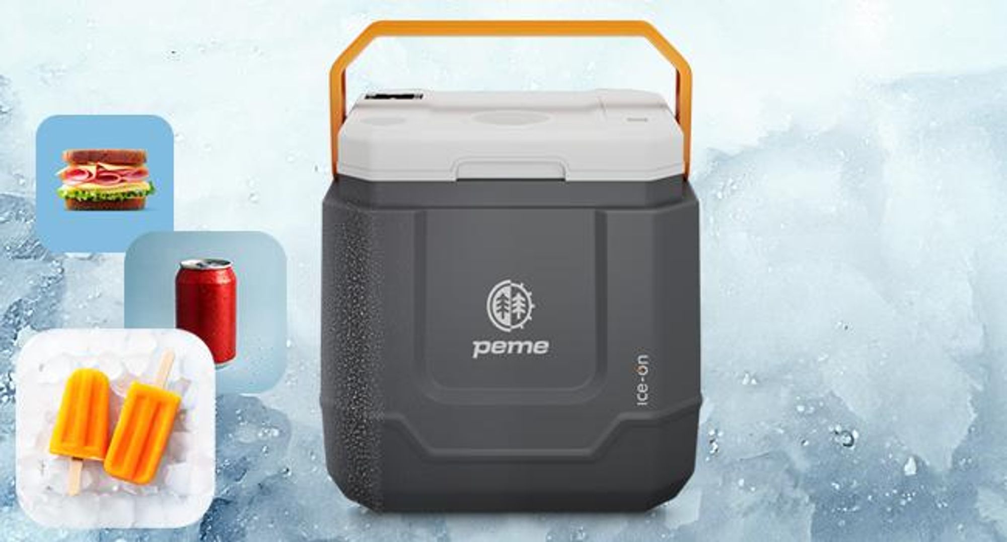 PEME Ice-on 33-litrowa lodówka elektryczna do chłodzenia i utrzymywania ciepła z głośnikiem Bluetooth, przenośna lodówka 12/230 V, złącze USB, tryb eco