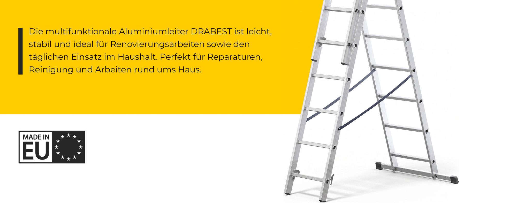 Drabest | Leiter - Trittleiter 3x8 Stufen - Klappleiter - Tragfähigkeit 150kg - Alu Leiter - Treppenleiter