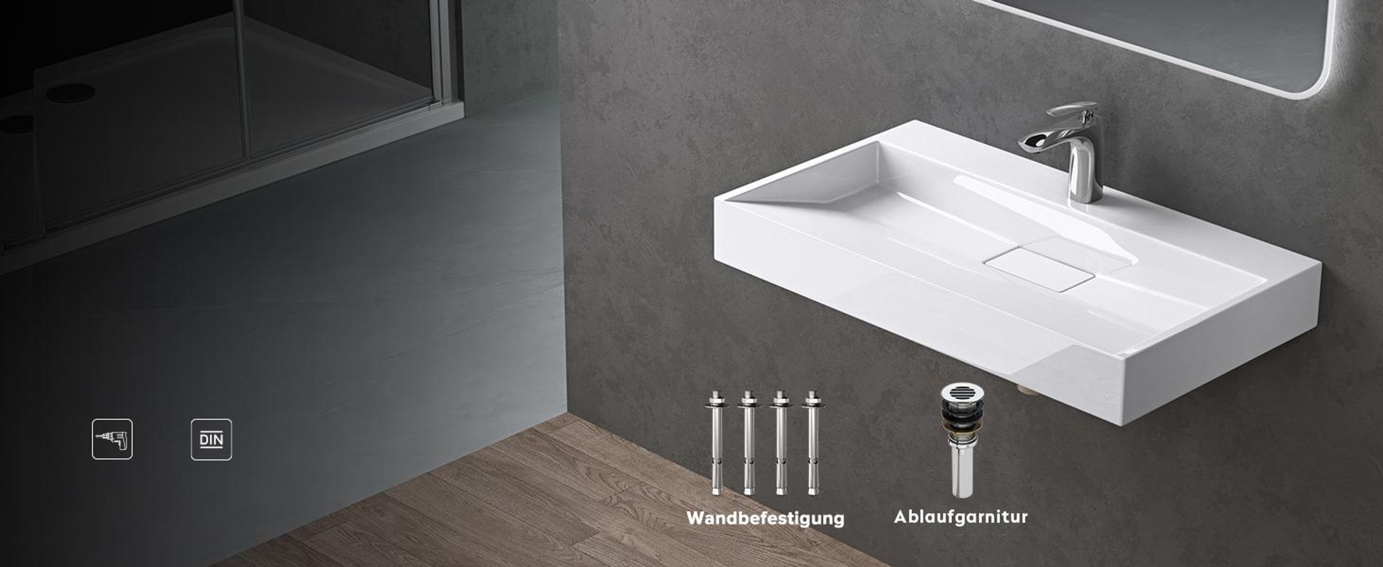 doporro Waschbecken Aufsatzwaschbecken Mineralguss Hängewaschbecken Waschtisch matt weiß 50x38x11cm ohne Armaturloch inkl. Ablaufgarnitur Colossum19