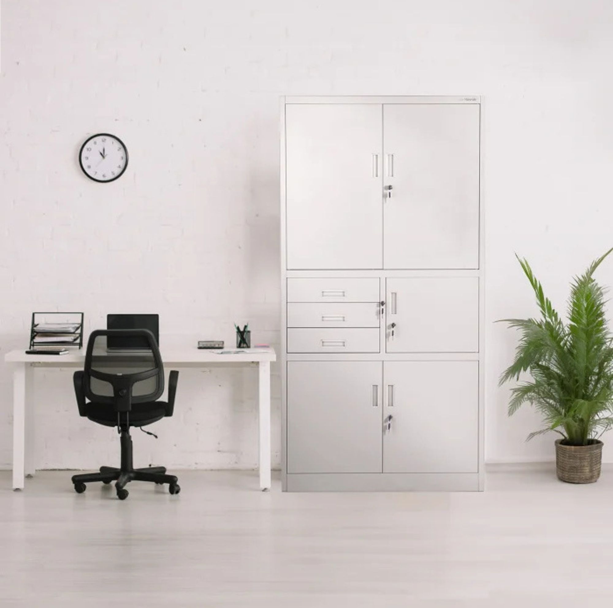 Büroschrank Aktenschrank Tresor Schubladen Geheimfach Stahlblech 185 cm x 90 cm x 40 cm (H x B x T) Farbe: Grau