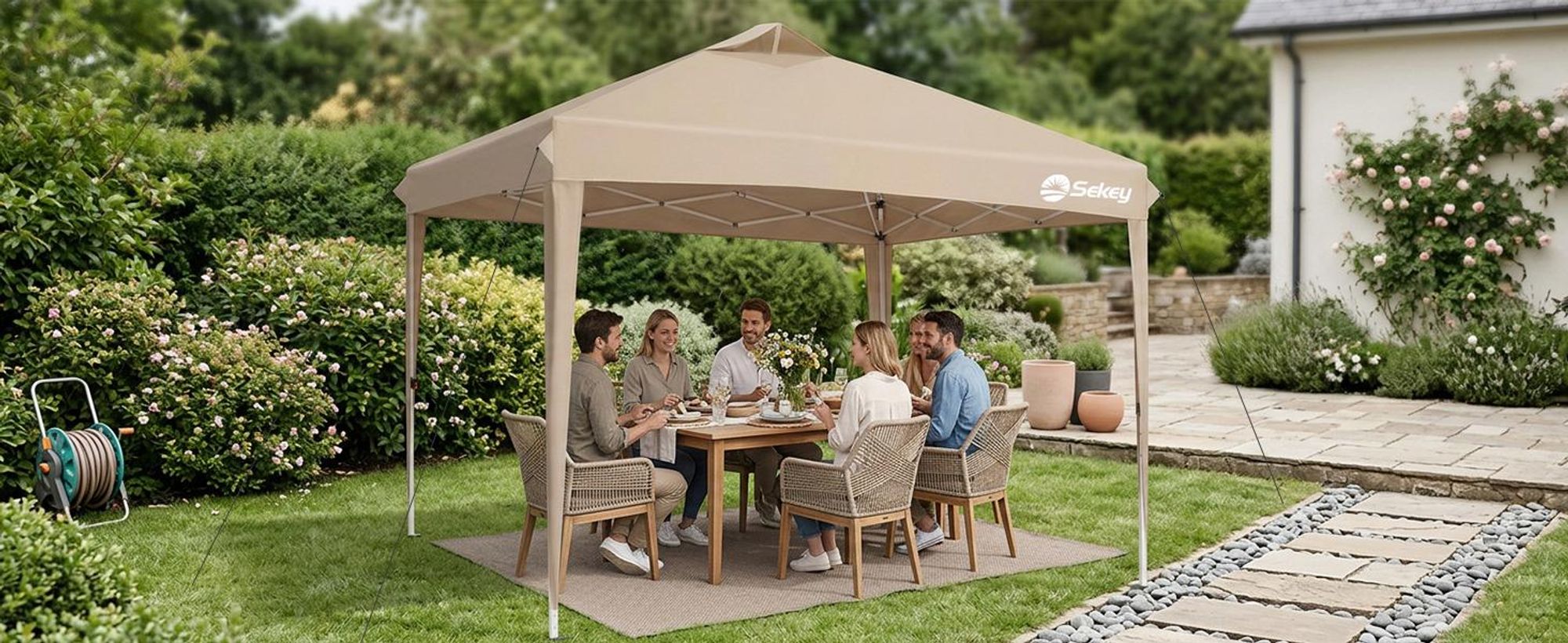 Sekey Faltpavillon 3x3 m, wasserdicht, UV-Schutz 50+, belüftet, 3 Höhen, stabil & windfest