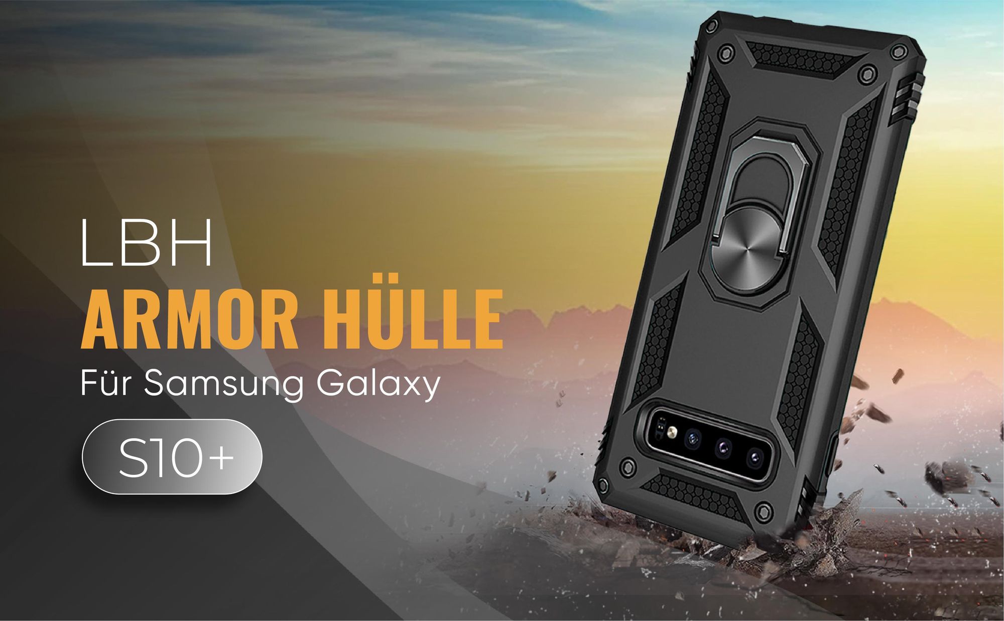 Schwarze Outdoorhülle für Samsung Galaxy S10+