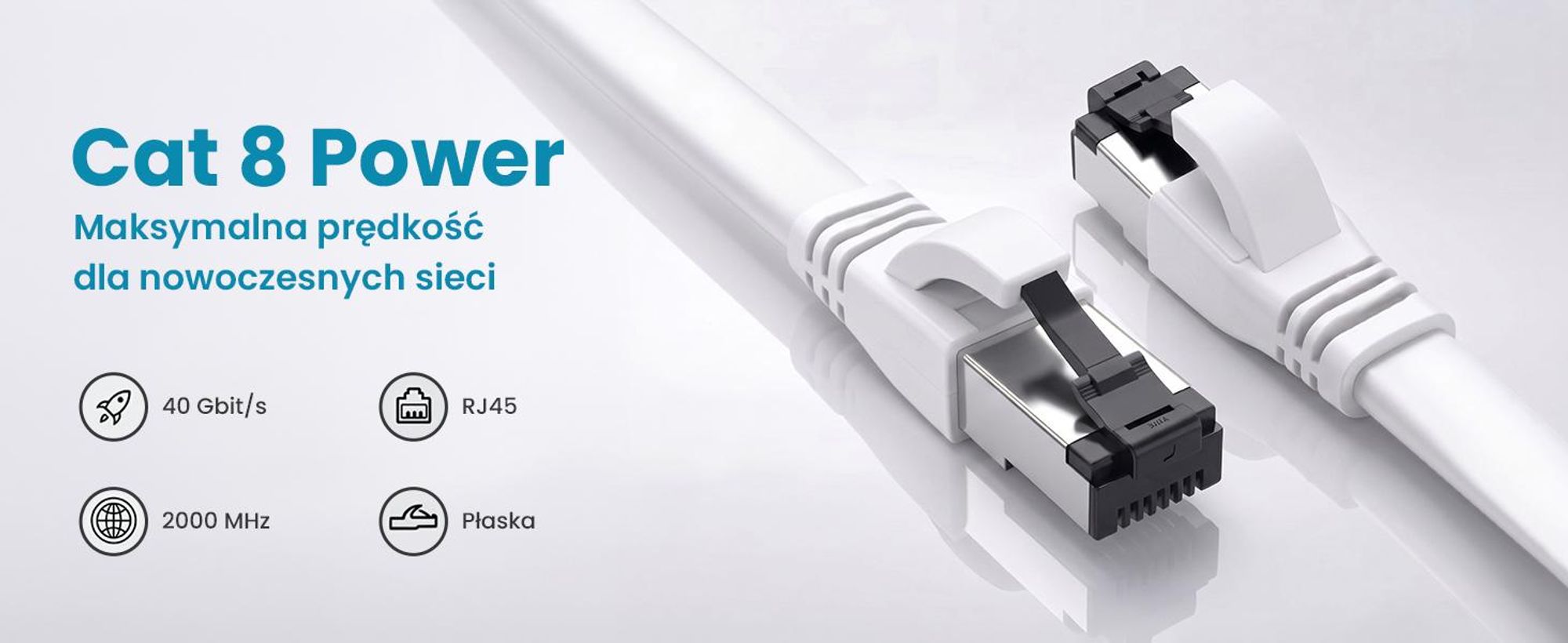 Extralink Cat.8 U/FTP 0,5 m 40 Gb/s Płaski patchcord LAN RJ45, Miedź, Biały