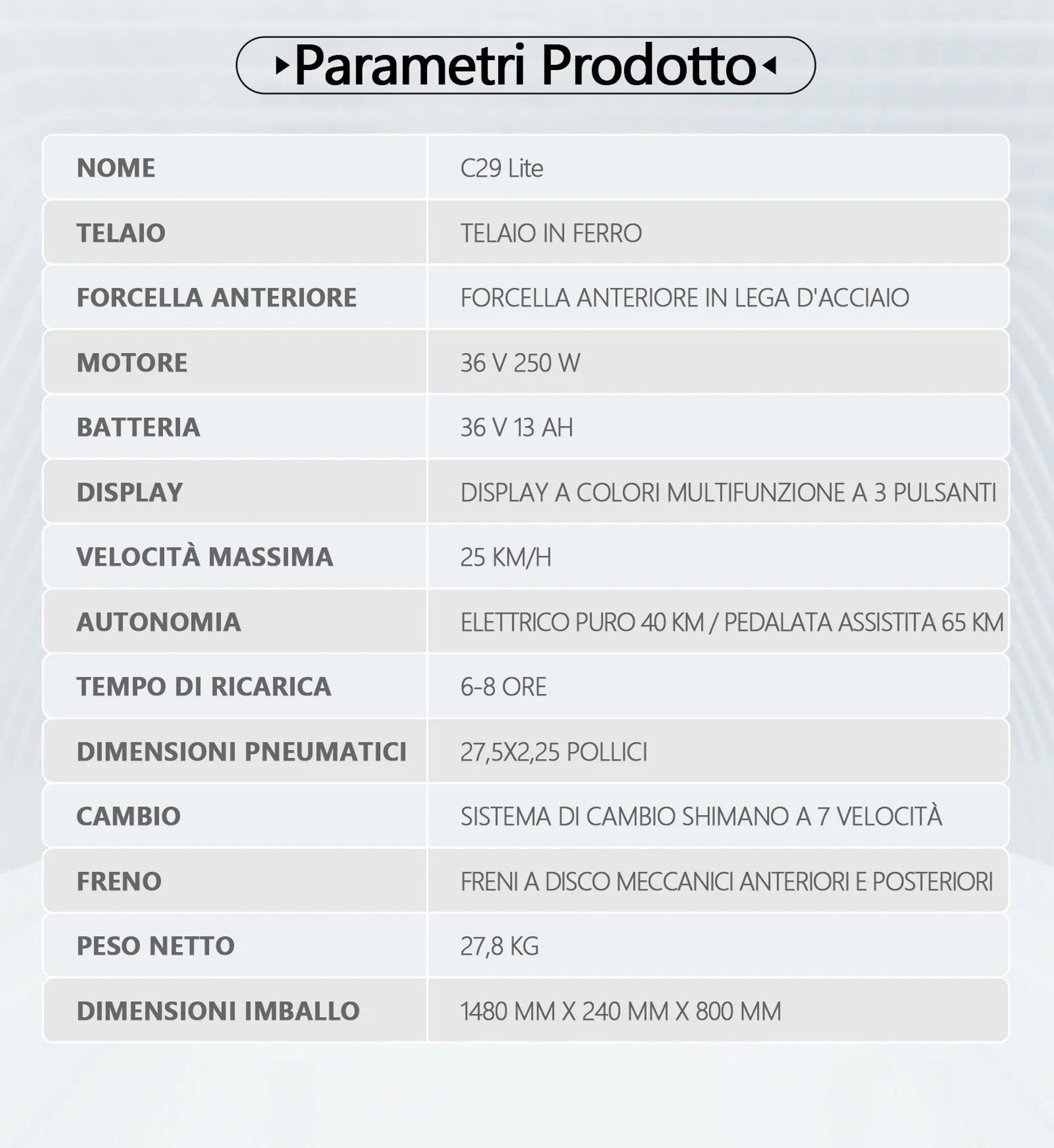Bicicletta Elettrica Duotts C29 Lite - Motore 250W Batteria 36V13AH Pneumatici Da 27.5" Freni A Disco - Blu Nero