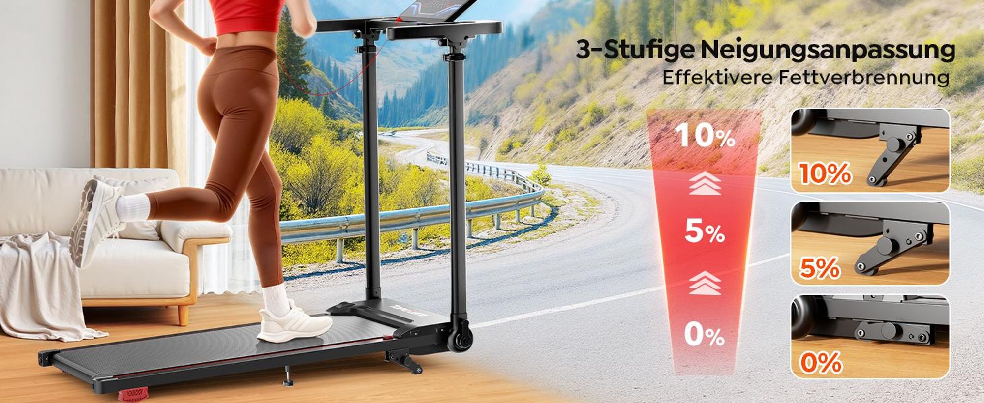 Laufband für Zuhause 12km/h, 6 IN 1 Elektrisches Laufband mit 10% Steigung, 1080MM Einziehbares Steigrohr, 360° Tablet Holder, Controllo App, TP7