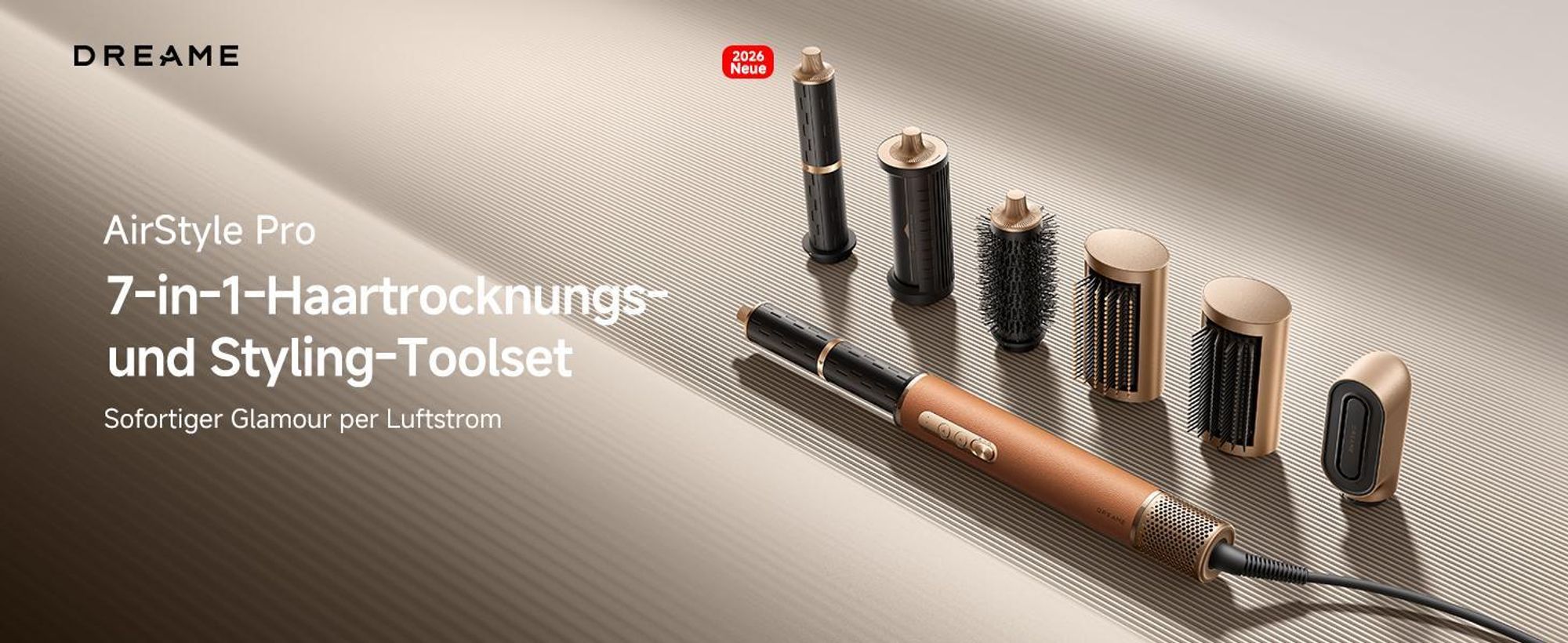 DREAME AirStyle Pro,7in1 Multistyler,Schnelltrocknend,2Lockenaufsätze,Volumen für das Haar,glättende Bürste,Kräusel Reduzierung,2026Neue Version,Braun