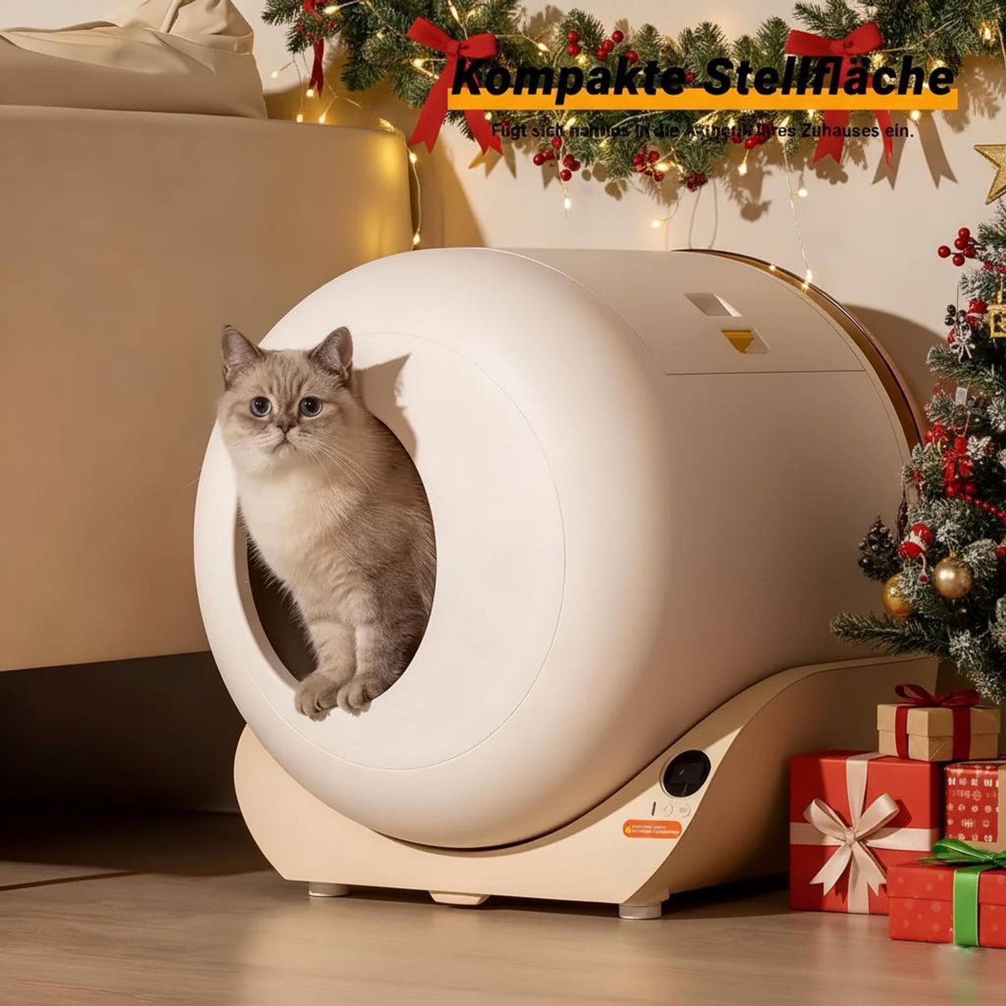 okwish Katzentoilette Katzenhöhlen Selbstreinigende Geruchskontrolle für Katzen,Katzenklo mit geräumiger Innenraum und großes Fassungsvermögen,weiß
