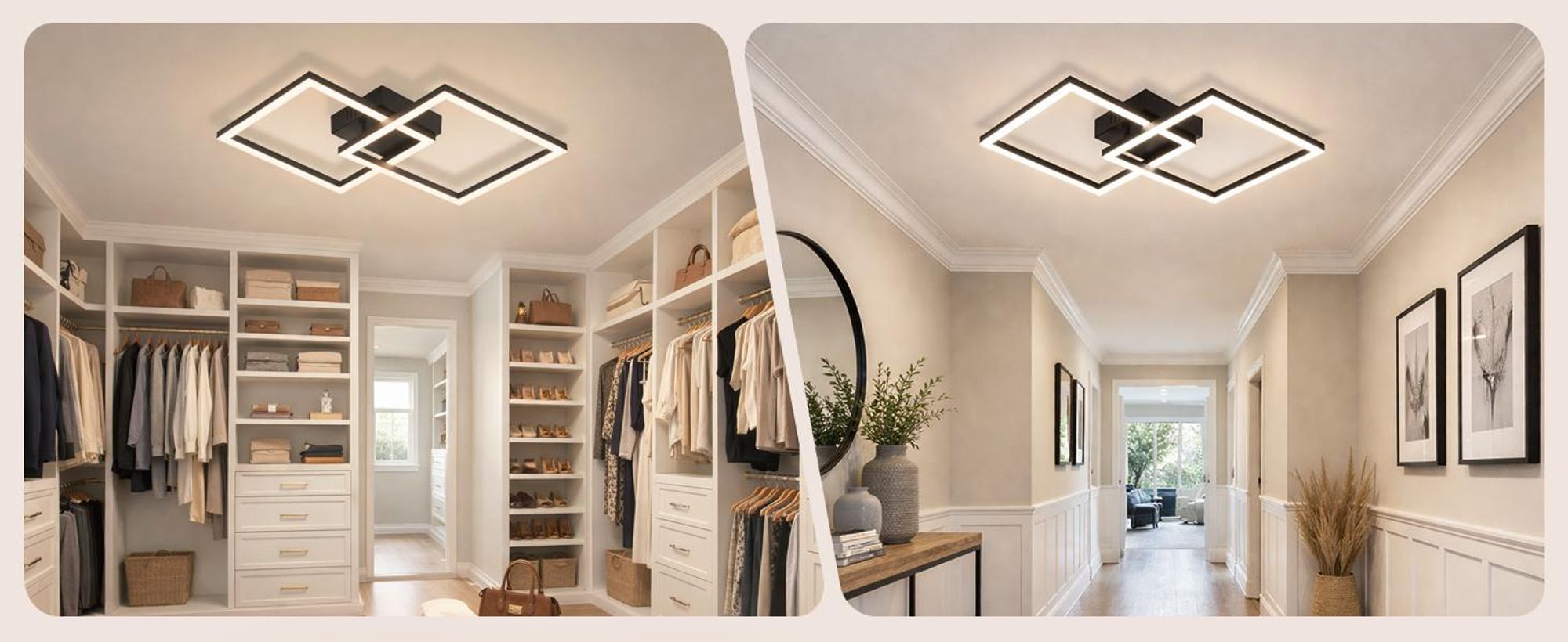 Plafonnier LED ZMH pour chambre à coucher, 24 W, noir ; lampe de salon, 4000 K, blanc neutre ; lampe de cuisine ; plafonnier rectangulaire ; plafonniers pour cuisine et couloir