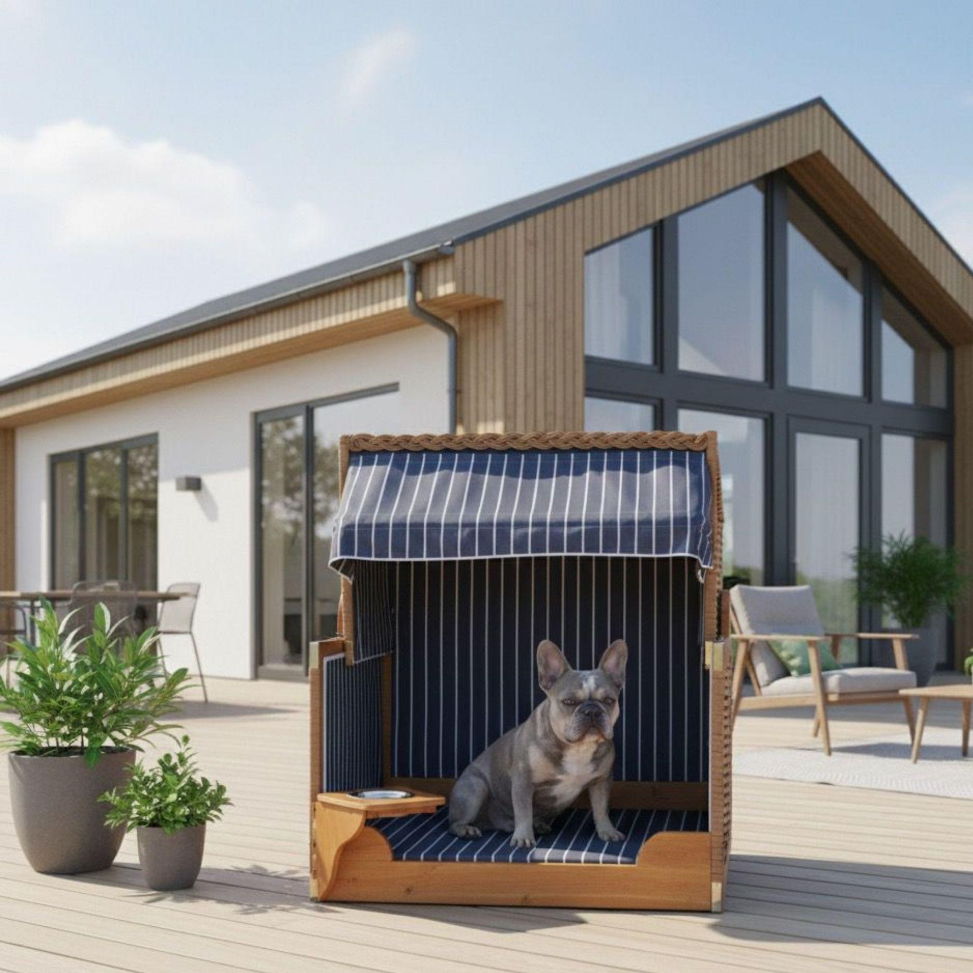 Hundestrandkorb PE schwarz Dessin Grau Gestreift