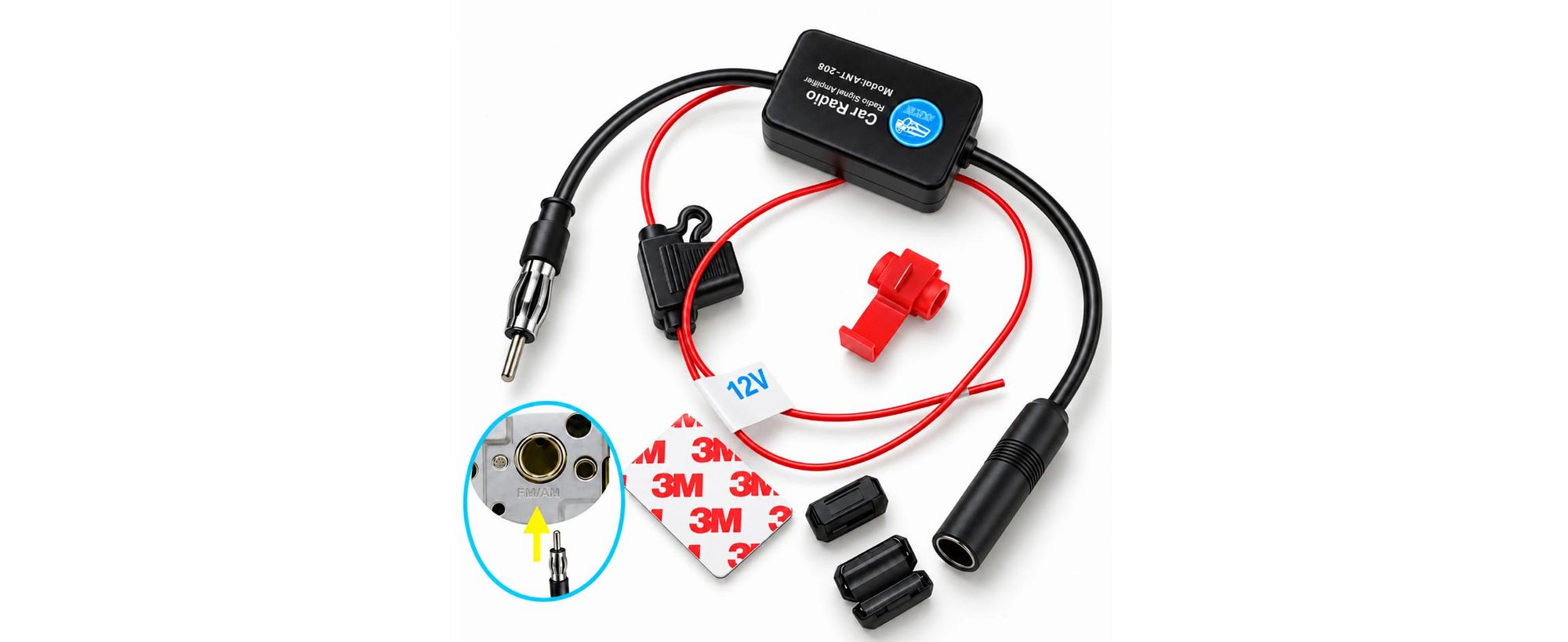 F86 Auto Antennenverstärker 12V FM/AM – DIN Stecker Signalverstärker für Radioempfang – Universal für PKW