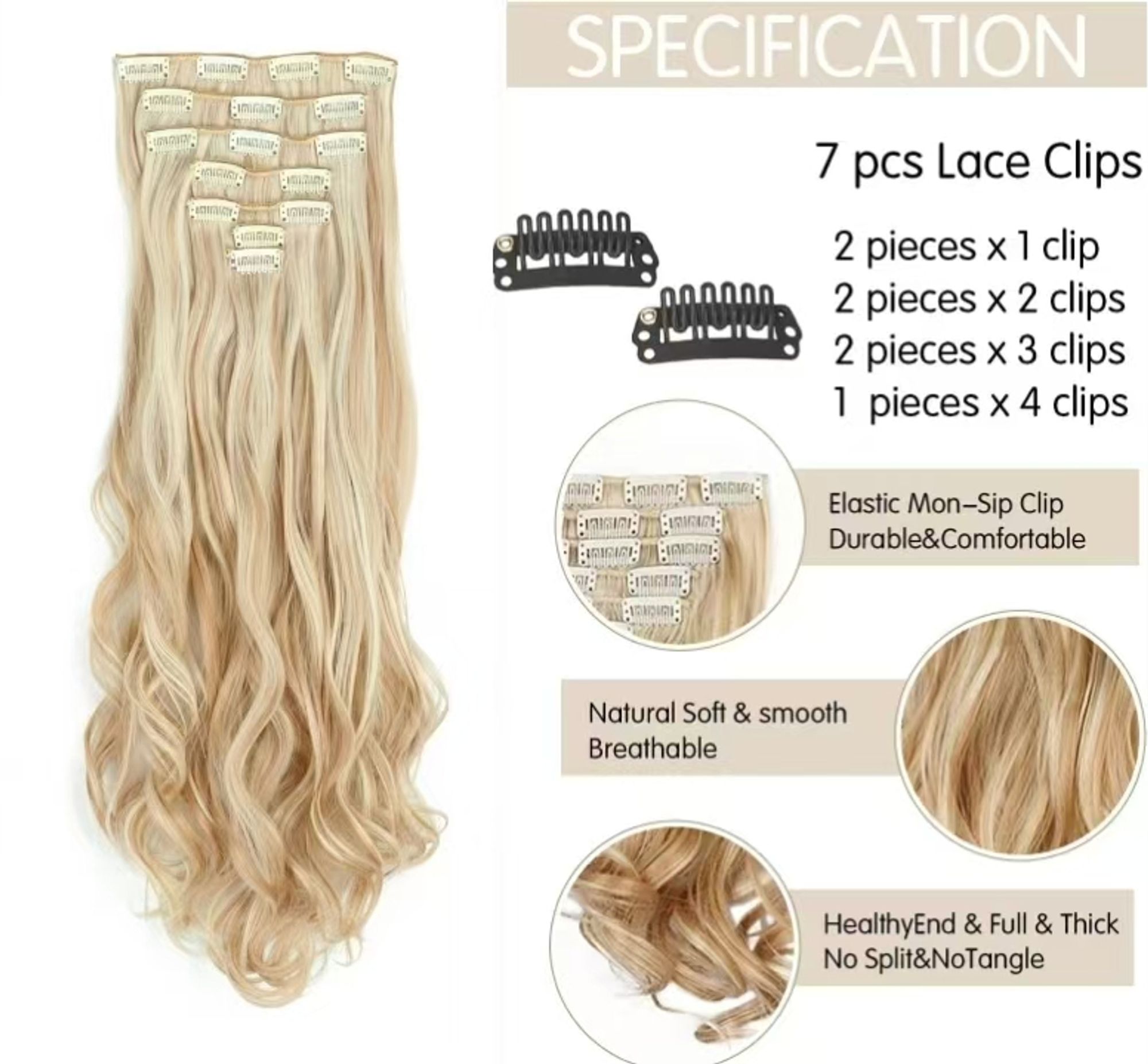 SassyGoods Haarverlängerungen Clip In - Haarteil - Falsches Haar - Falsches Haar - Professionelle Haarverlängerung - Blond gewellt