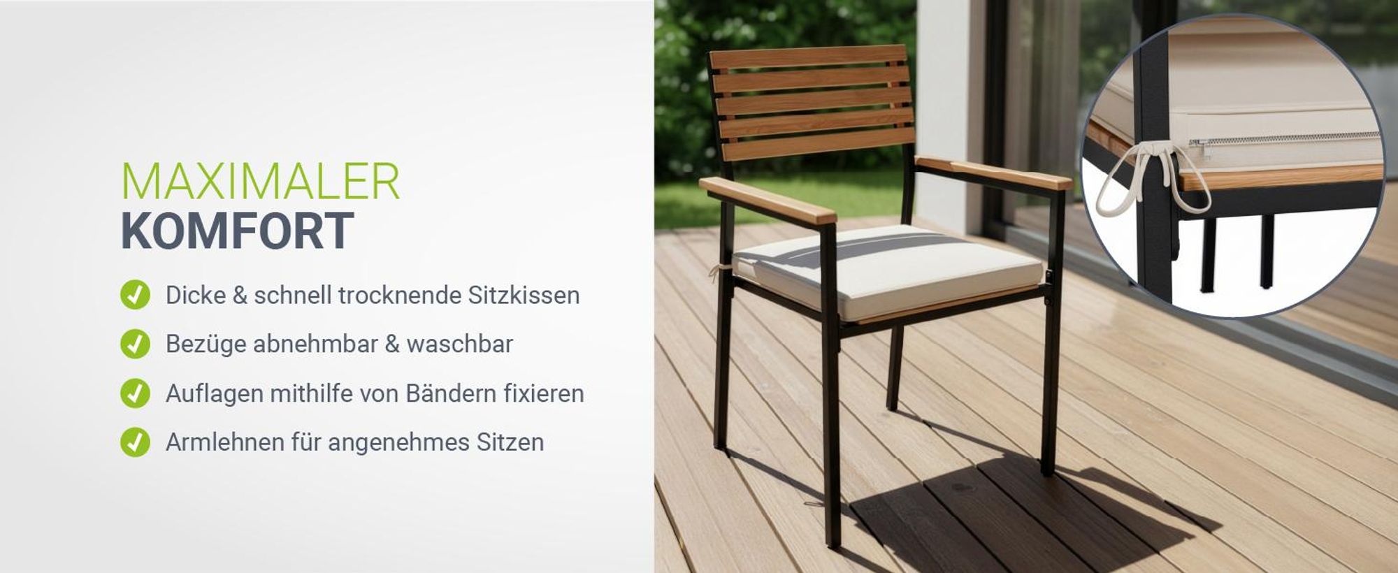 Juskys Akazienholz Gartengarnitur Rhodos - Tisch, 4 Stühle & Auflagen - Gartenmöbel Holz
