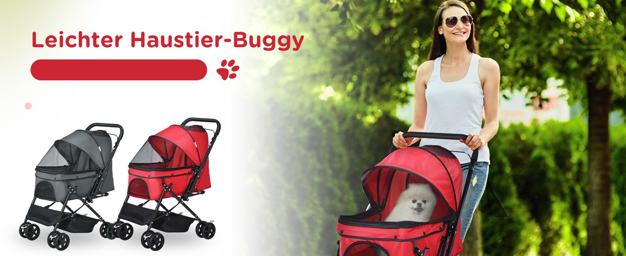 PawHut Hundebuggy Hundewagen für kleine Hunde Katzen Pet Stroller Oxford Rot