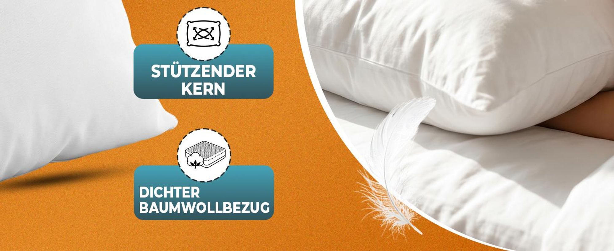 DAUNENKISSEN 40x80 – 3-Kammer Kopfkissen, Federkissen mit 100% Daunen & Federn, 100% Baumwollbezug, schadstoff, Fest, 1000 g