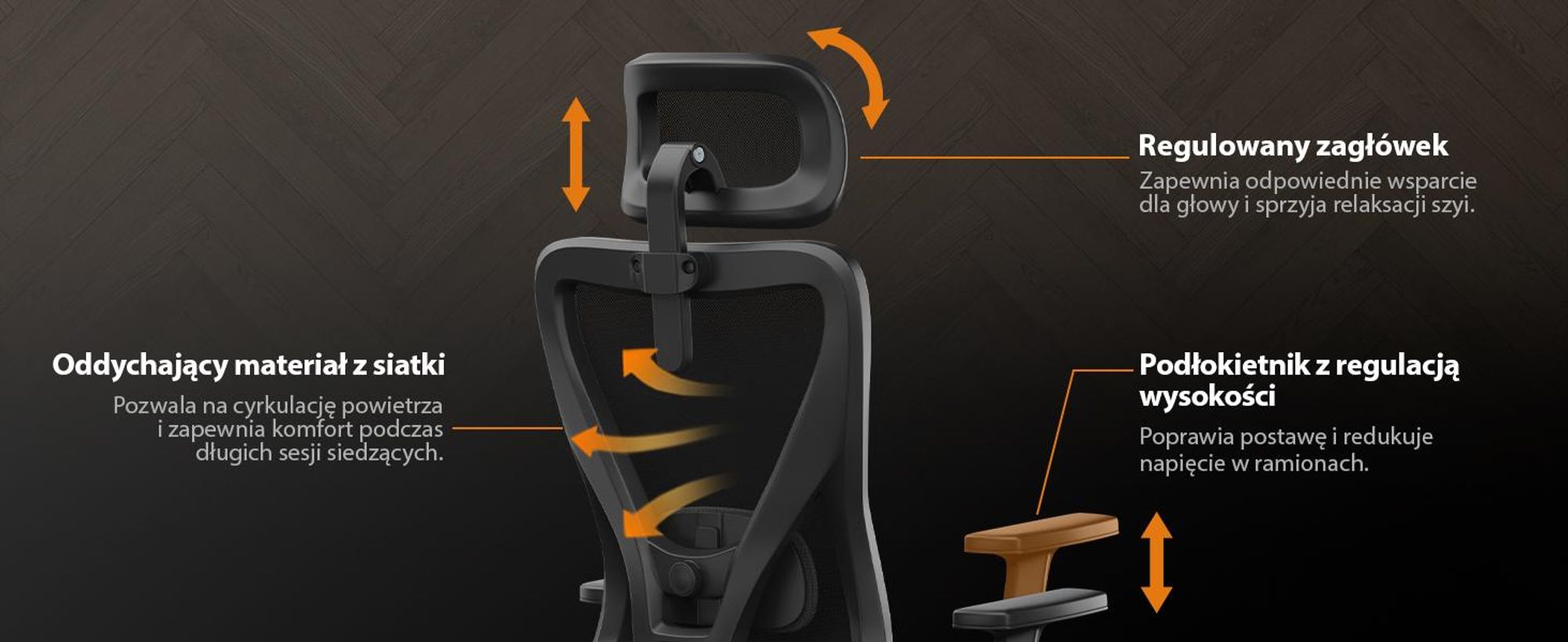 SENSE7 Tone Ergonomiczne krzesło biurowe Krzesło do biurka Krzesło obrotowe z regulacją wysokości, zagłówkiem i podłokietnikami, nośność do 130 kg, siatka, kolor czarny
