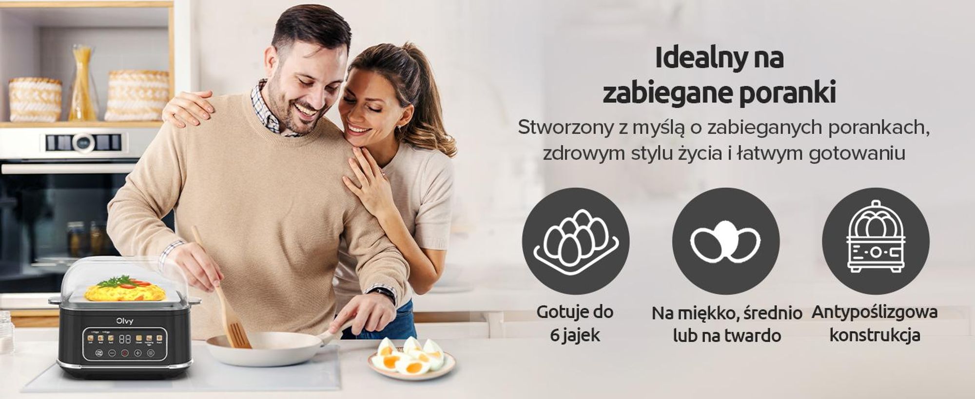 Urządzenie do gotowania jajek Olvy na 1-6 jajek z funkcją omletu i kłusownictwa - zegar LCD, automatyczne wyłączanie, wolne od BPA, łatwe do czyszczenia, elektryczne i kompaktowe