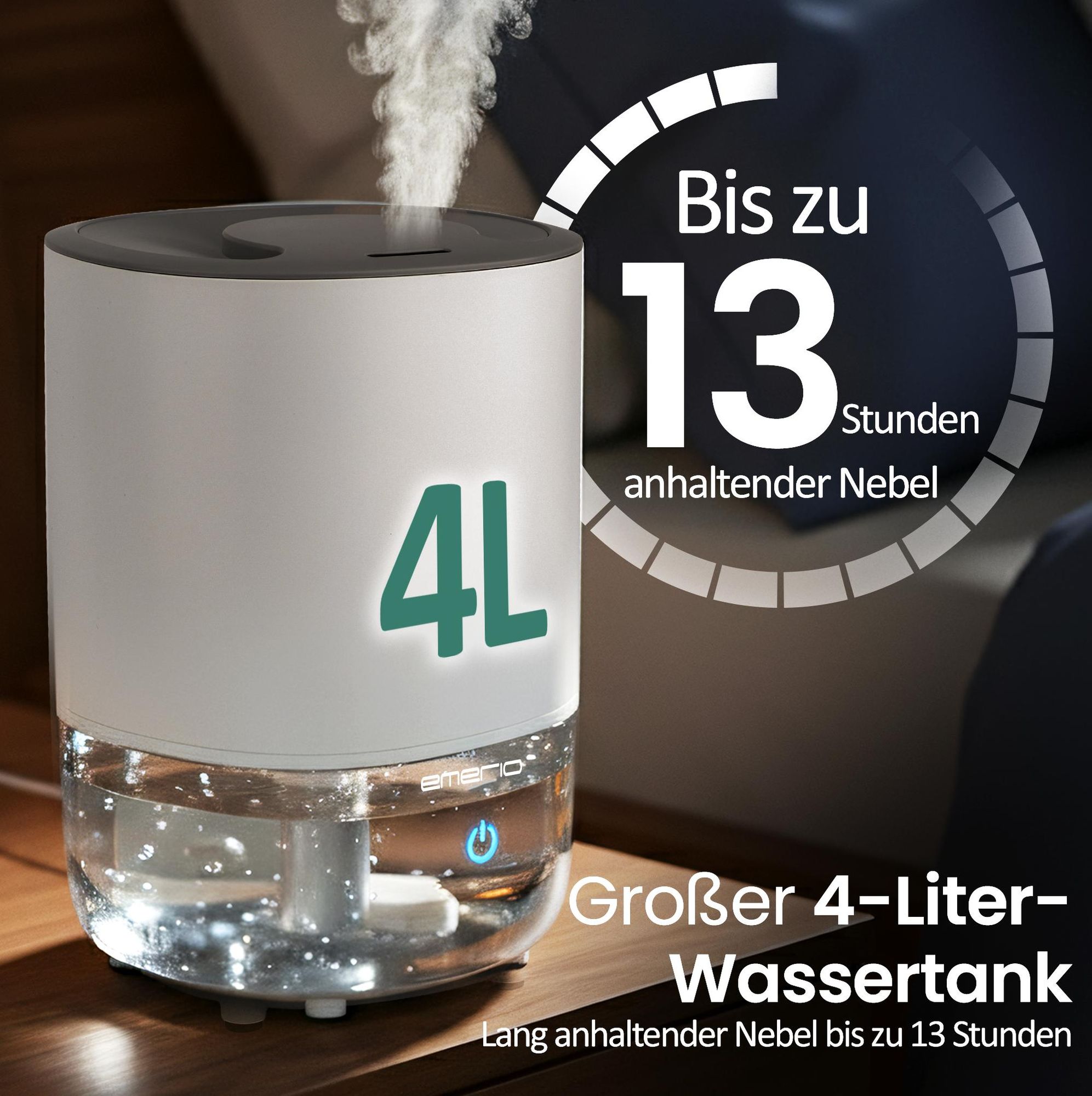 Emerio Luftbefeuchter – Humidifier – 35 dB – 4 L – Top-Befüllung – bis 20 m² – Ultraschall – Aromafunktion – Kaltnebel – HF-212898