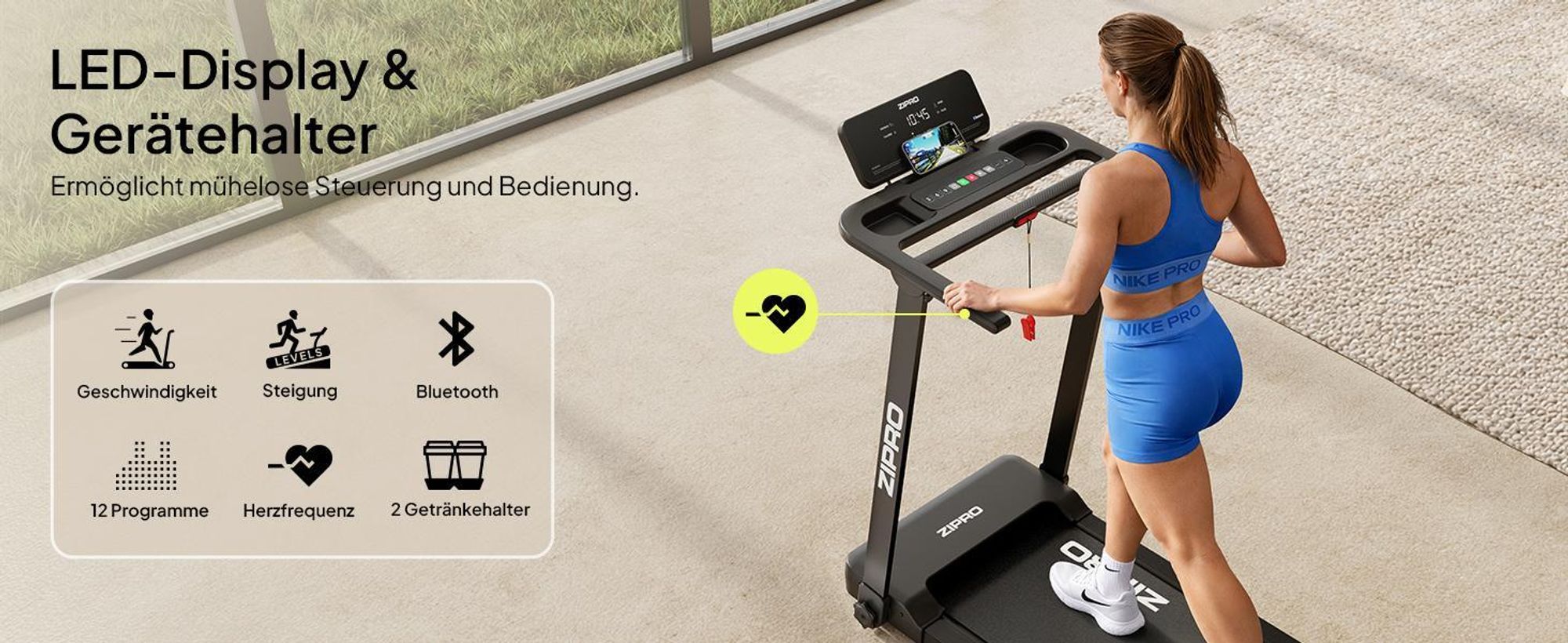 ZIPRO Forma Lite Laufband Elektrisch Klappbar – Ultra Flat Design, Bis 12 km/h & 120 kg Belastbarkeit - Bluetooth App-Kompatibel, Leises Walking Pad