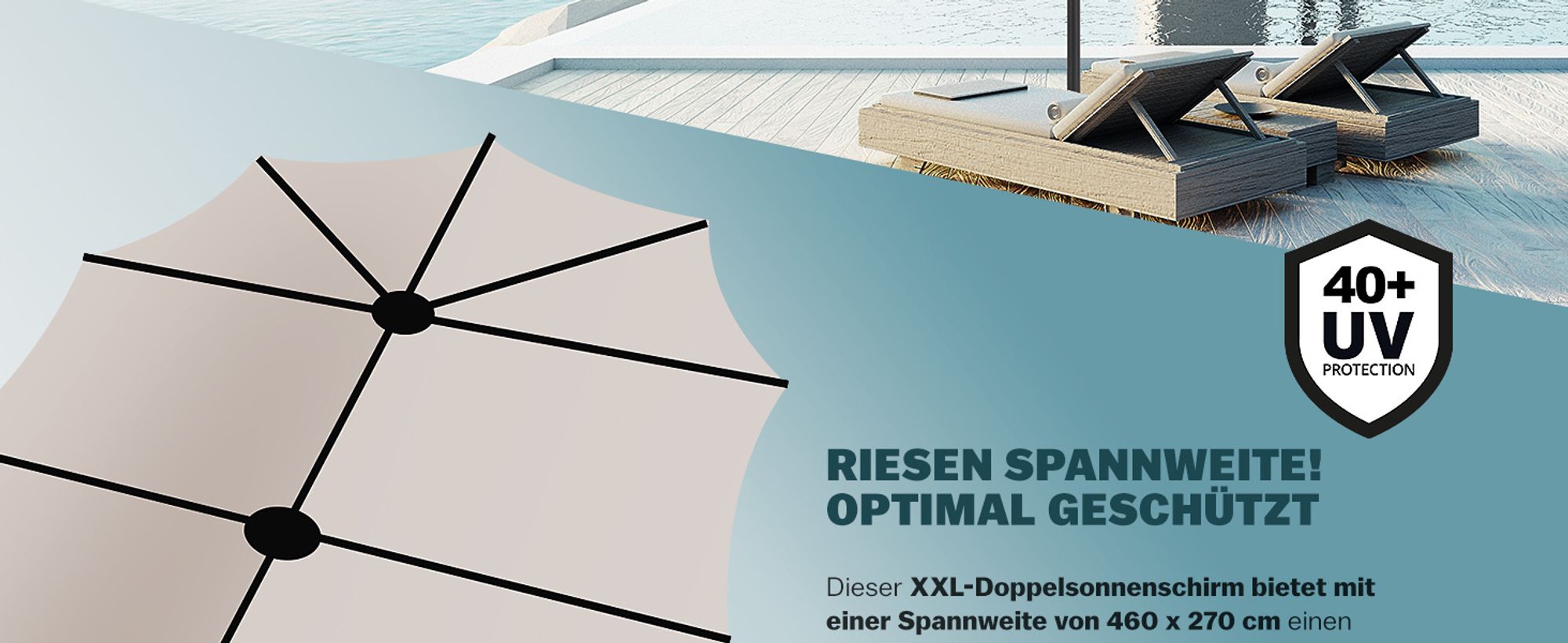 KINGSLEEVE® Sonnenschirm 460x270 cm mit UV Schutz 80+ Schutzhülle Kurbel Stabil Groß Garten Terrasse Balkon Doppelter Marktschirm Gartenschirm Creme