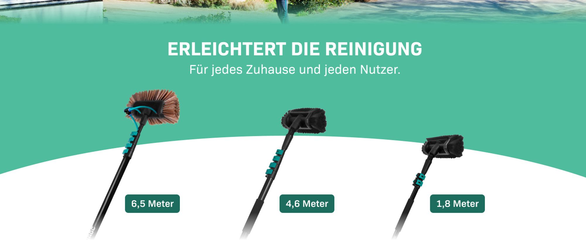 VONROC VONROC Teleskop-Waschbürste - 6,50m - Inkl. Bürstenkopf, Fensterreiniger, Wasserschlauch und Seifenspender