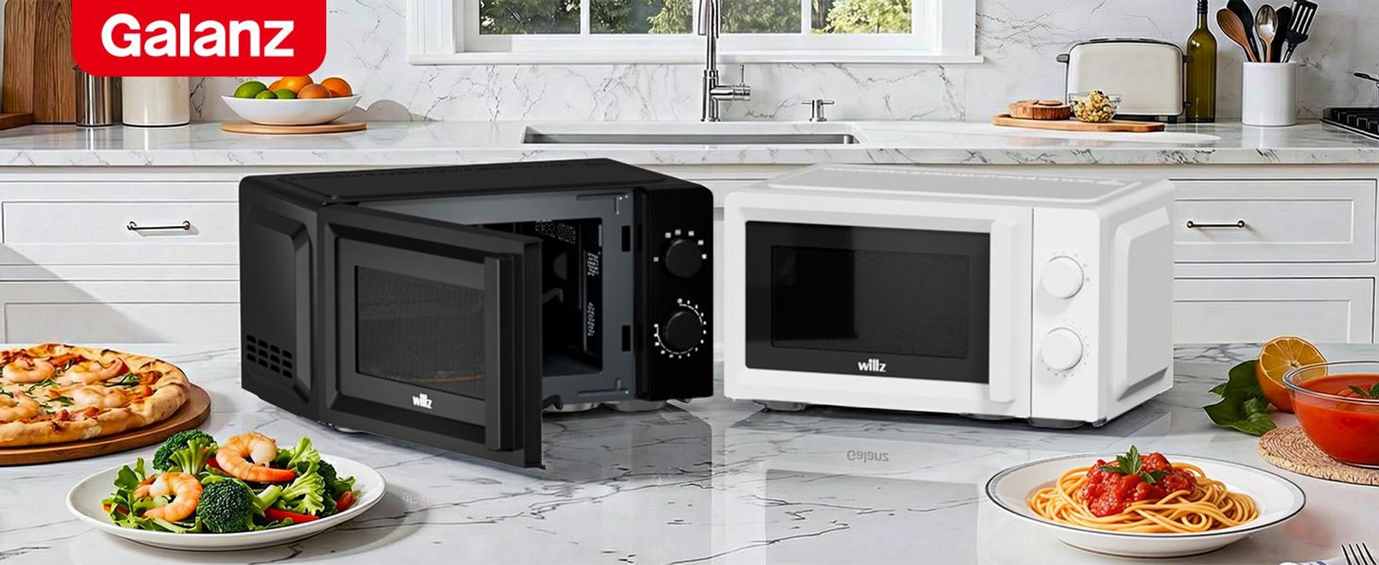 WILLZ Mikrowelle 20L 700W 6 Leistungsstufen Auftaufunktion schwarz