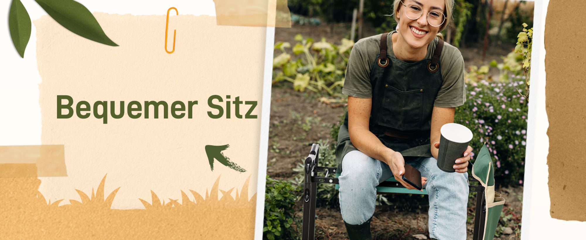 Outsunny Kniebank Gartenhocker 2-in-1 Kniehilfe Klappbar Werkzeugtasche EVA
