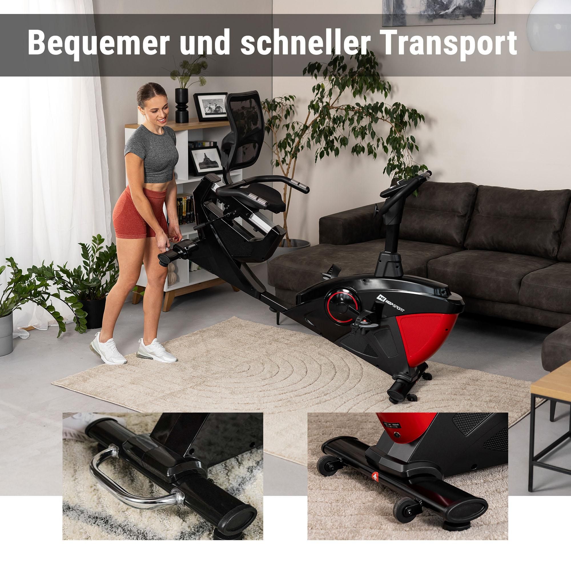 HOP SPORT® Liegeergometer für Zuhause mit 16 verstellbaren Widerstandsstufen, Leise Liegerad Heimtrainer mit Smart Bluetooth APP, Großer Bequemer Sitz