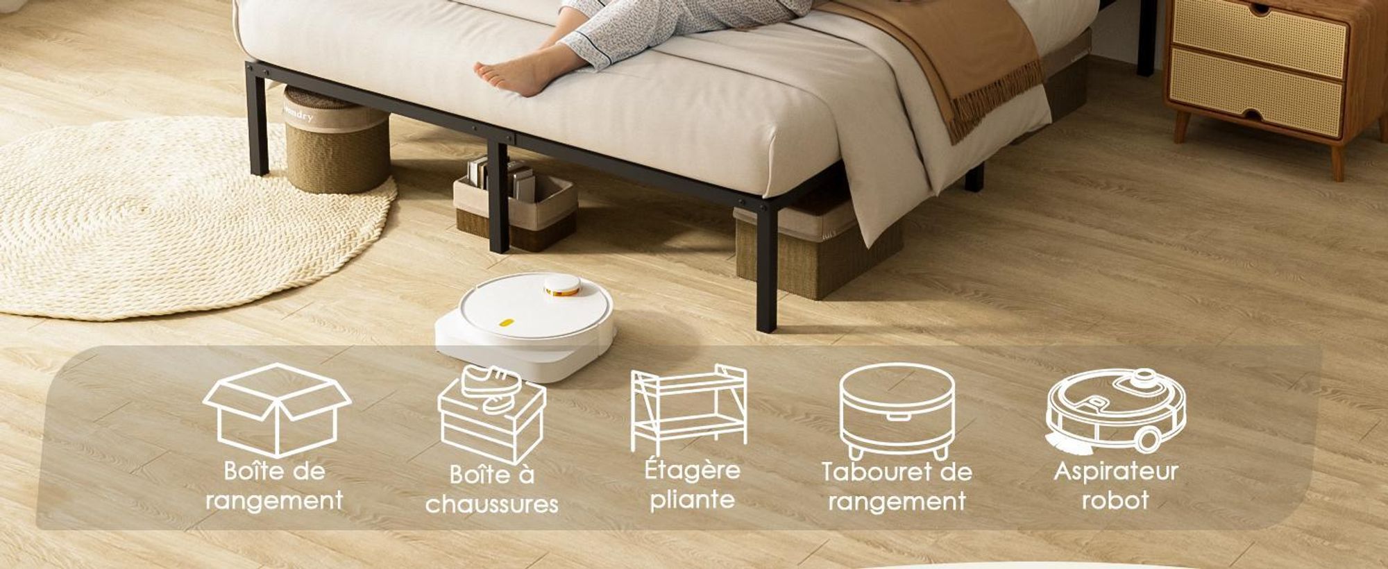 TEENO Sommier 90x190, Sommiers à Lattes avec 6 Pieds pour Adulte, 13 Lattes, 26 cm de Hauteur, Cadre de Lit 90x190 avec Sommier, Lit 1 Personne