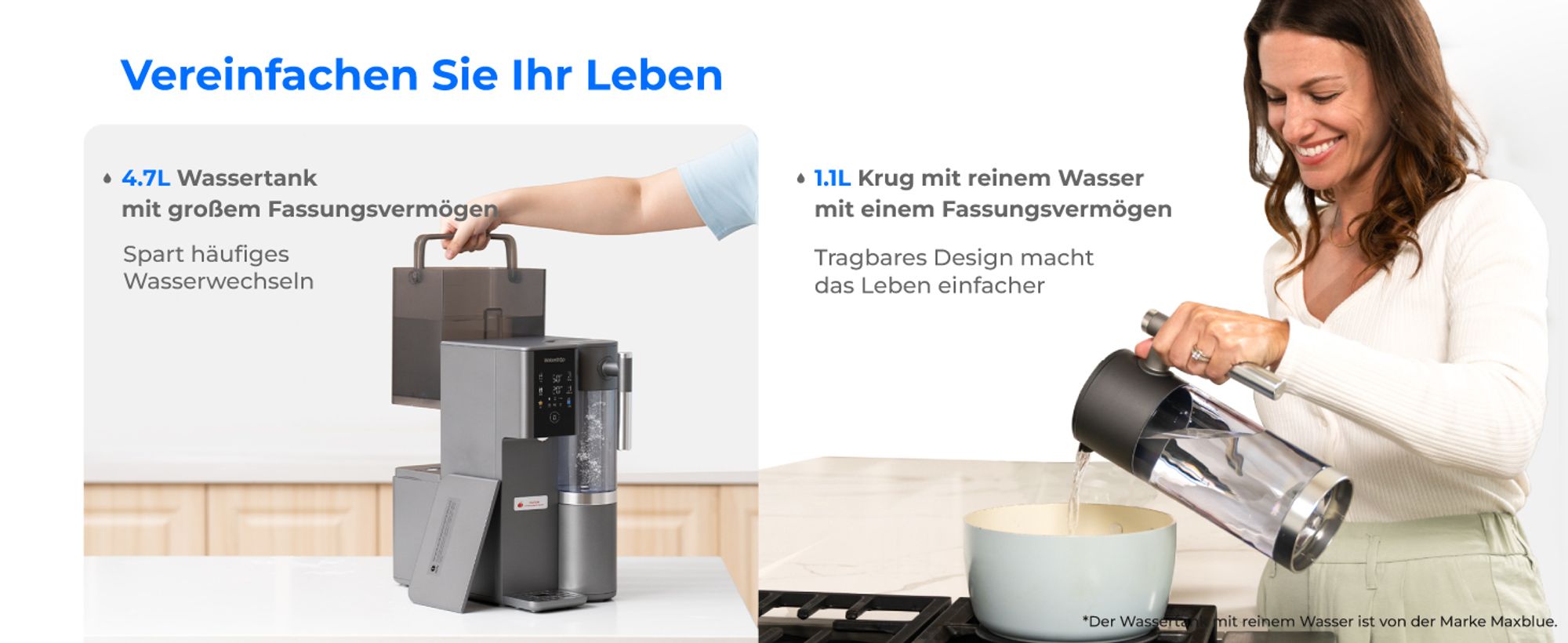 Waterdrop WD-A2 Arbeitsplatte Umkehrosmoseanlage, Heißes und Kaltes RO-System, Tragbarer Reinwassertank, Flaschenloser Wasserkühler
