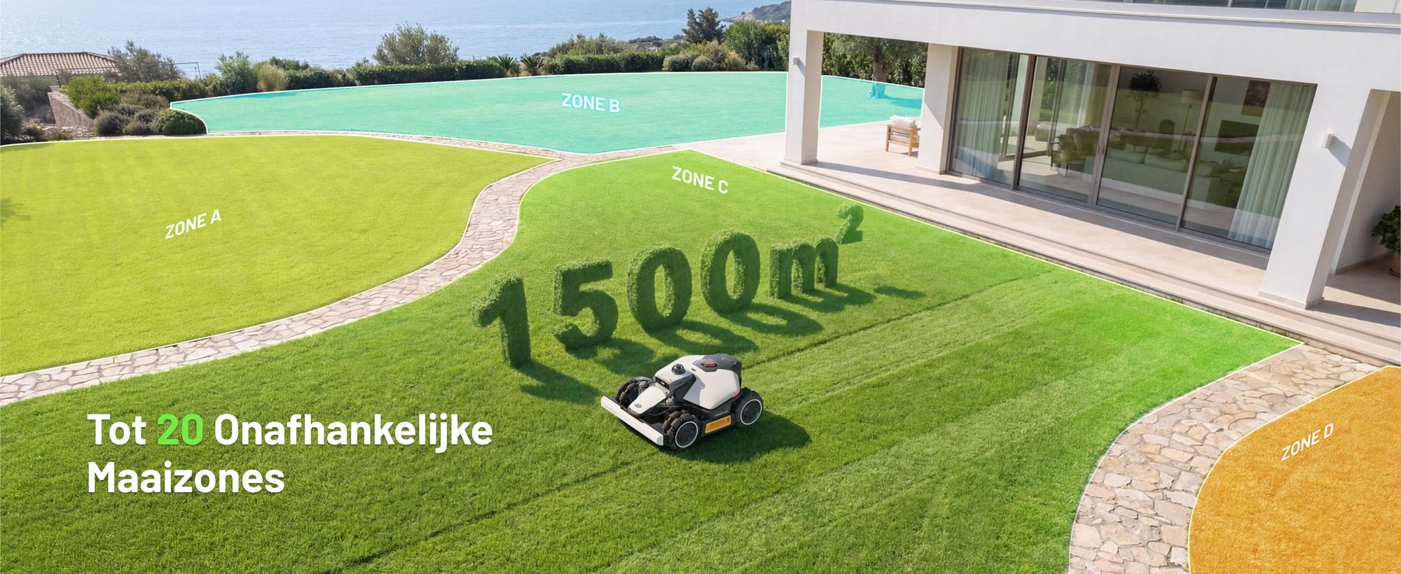 Robotmaaier Mammotion LUBA Mini 2 AWD 1500, met garage en wasstandaard, zonder kabel, voor 1500 m², kanten maaien, hellingen 80%, auto-kartering, APP
