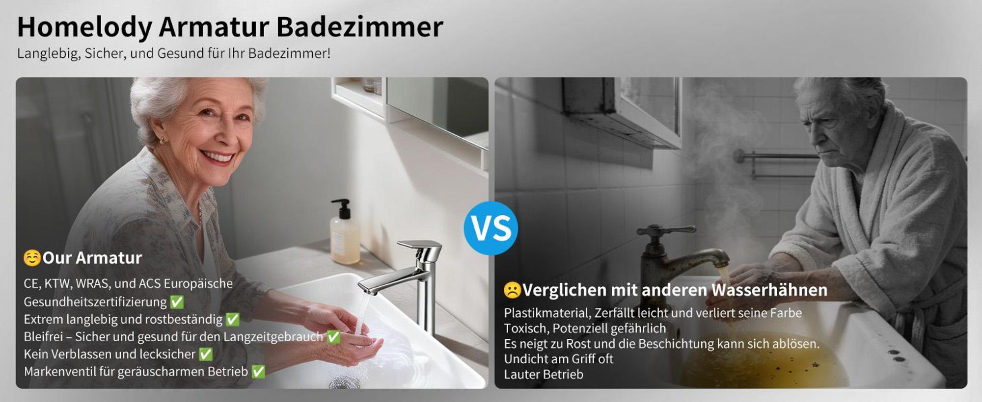 Homelody Chrom Wasserhahn Bad mit Universal Ablaufgarnitur Armatur Mischbatterie Waschbeckenarmatur mit Pop-Up Ventil Messing Überlauf Abflussgarnitur