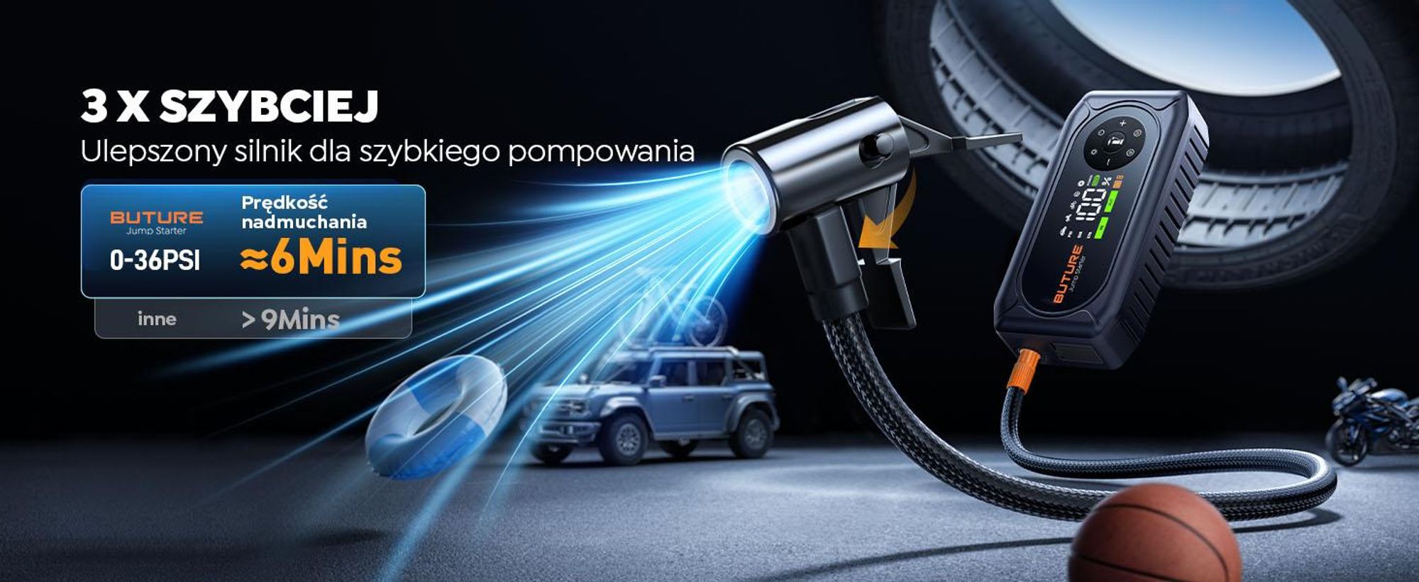 Buture Rozrusznik samochodowy Jump Starter Power Bank, 5000 A, 16800 mAh(do wszystkich silników benzynowych i silników Diesla  10,0L) BC02