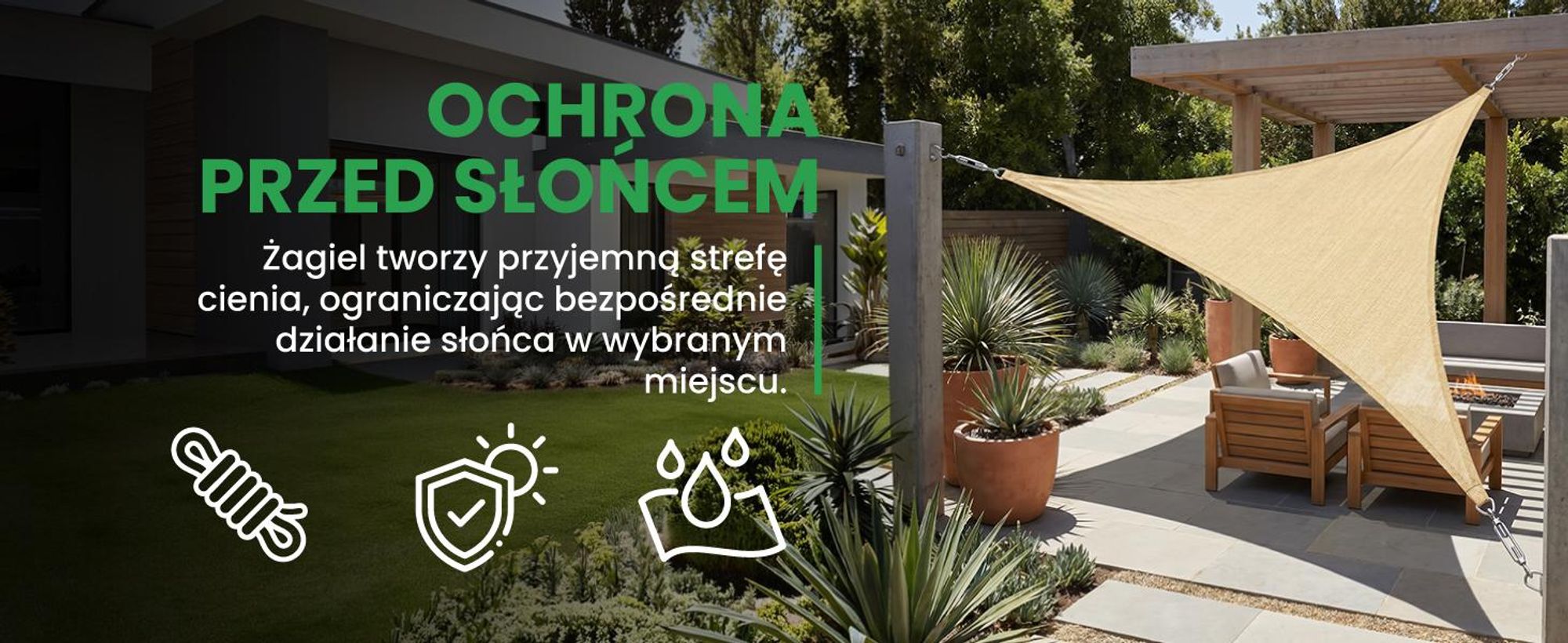 Beżowy trójkątny żagiel ogrodowy 3 na 3 na 3 metry na taras balkon patio wodoodporny
