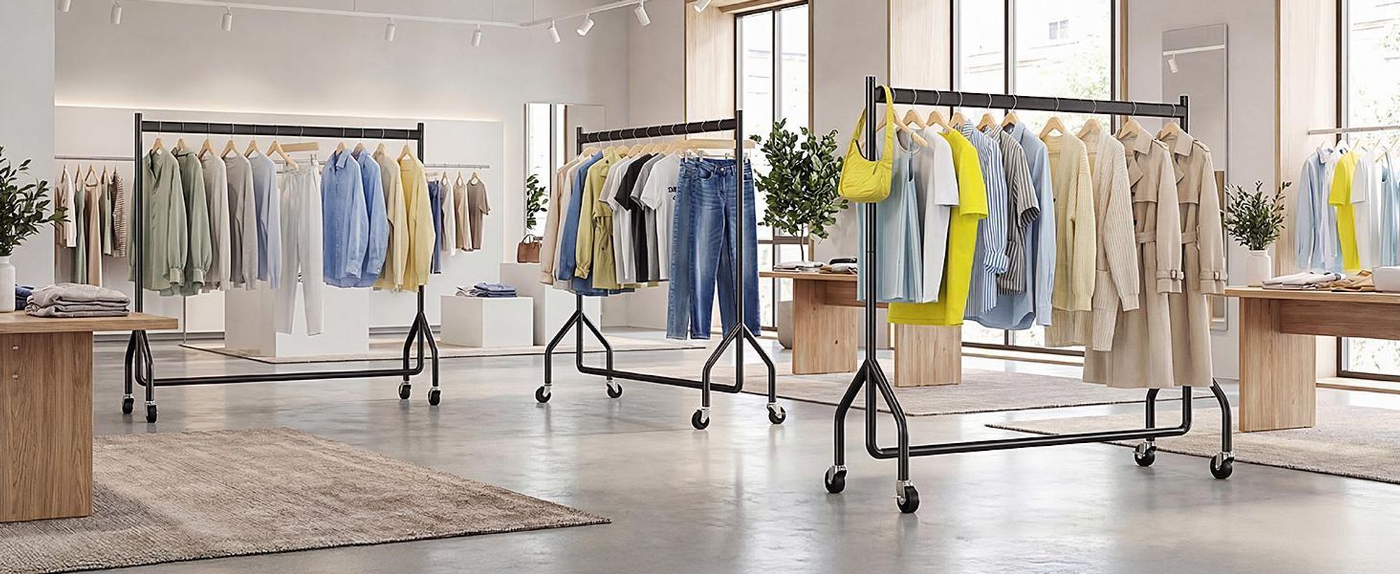 HOKEEPER Schwerlast Kleiderständer auf Rollen,Kleiderstange kleiderstangen für Hängende Fahrbarer Klamotten Closet Garderobe Rack, 180x46x152cm