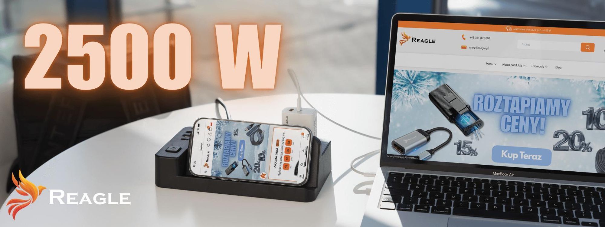 Steckdosenleiste mit Qi Ladestation 3 Meter 3x 230V 2x USB A 2x USB C Power Strip Überlastungsschutz für Handy Laptop Schreibtisch Ordnung Reagle