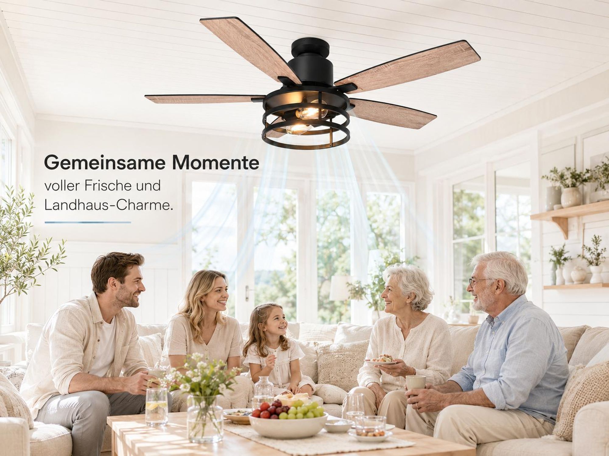 Ø112 cm Deckenventilator mit Licht und Fernbedienung Industrie Käfig-Design Leise DC Motor 5 Wendbare Flügel Deckenlüfter für Schlafzimmer Wohnzimmer