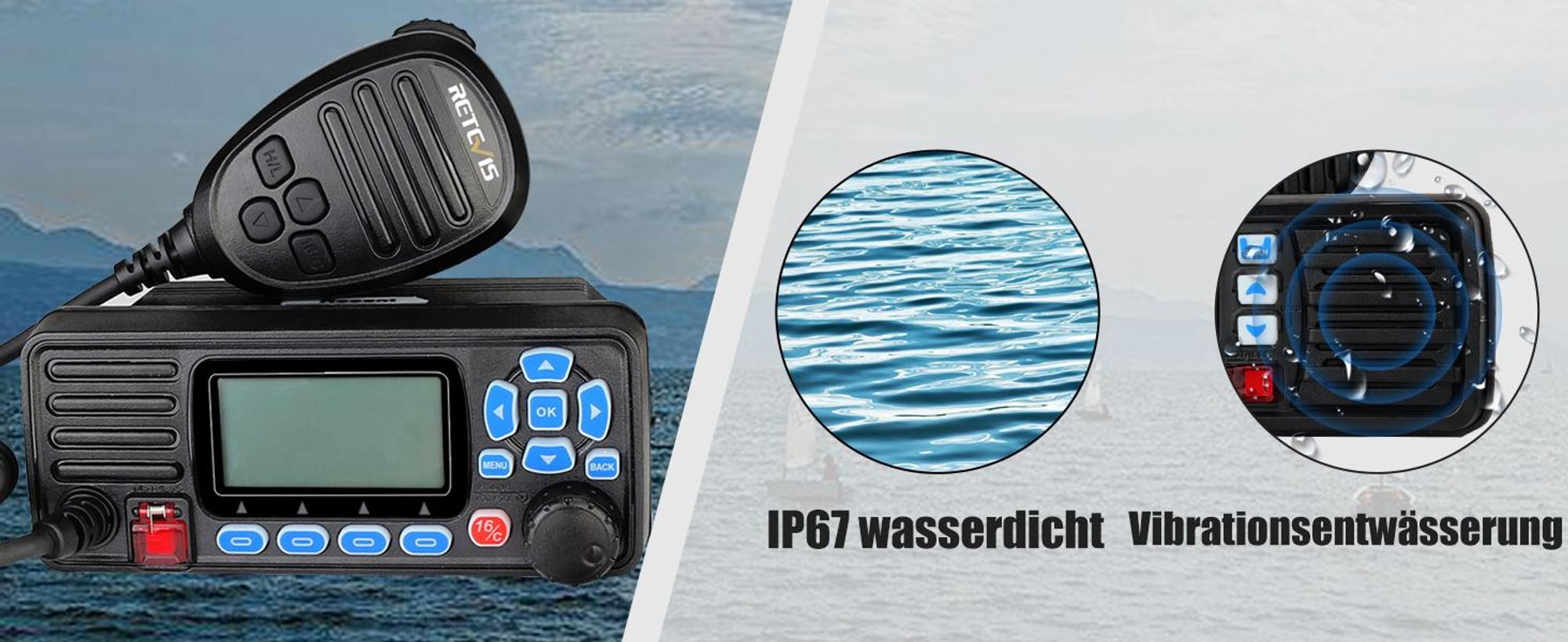 Retevis RA27 Marine Transceiver, IP67 Wasserdicht Wasserdichtes Handfunkgerät, Klasse D DSC, Seefunkgerät mit GPS, 88 Kanäle, Professionelle Marine Funkgerät (1 Stück, Schwarz)