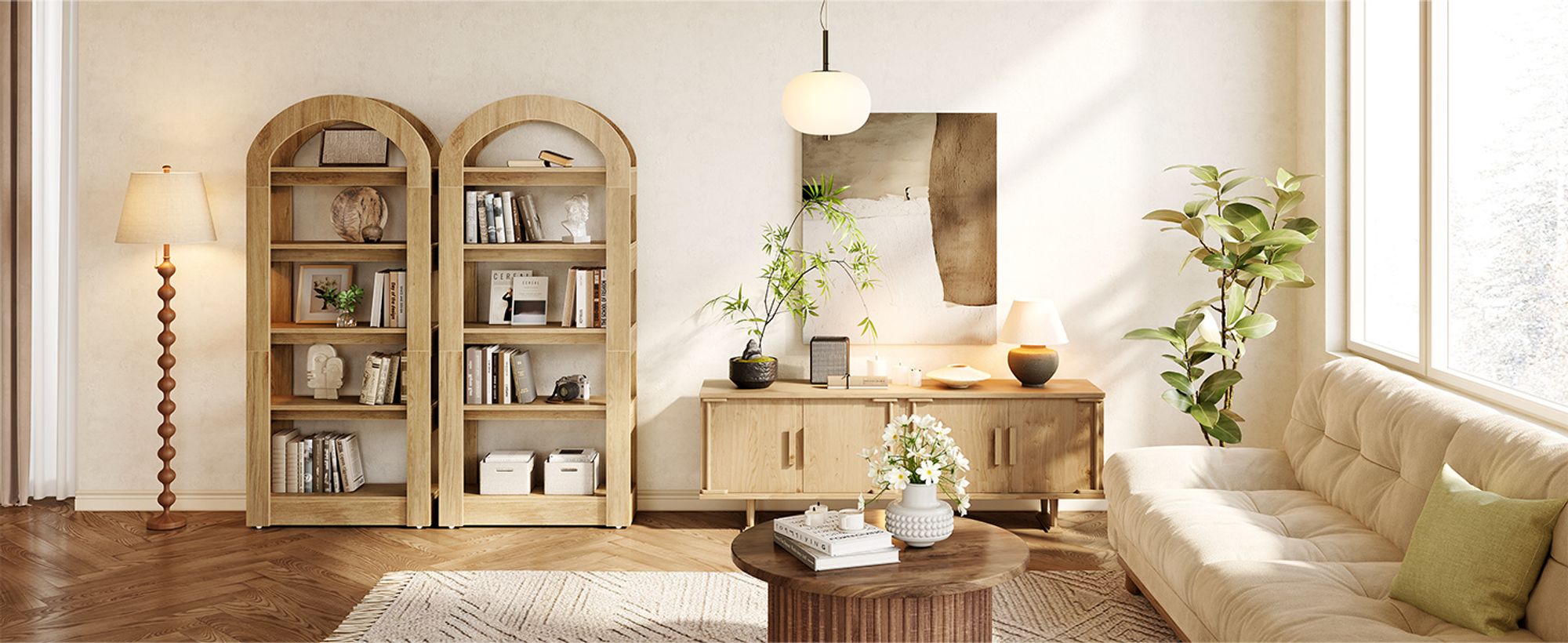 Tribesigns Bücherregal, 5-stöckiges bogenförmige Regal, 180 cm hohes Standregal Holzregal Bücherregal, für Wohnzimmer, Lagerregal, Teakfarbe