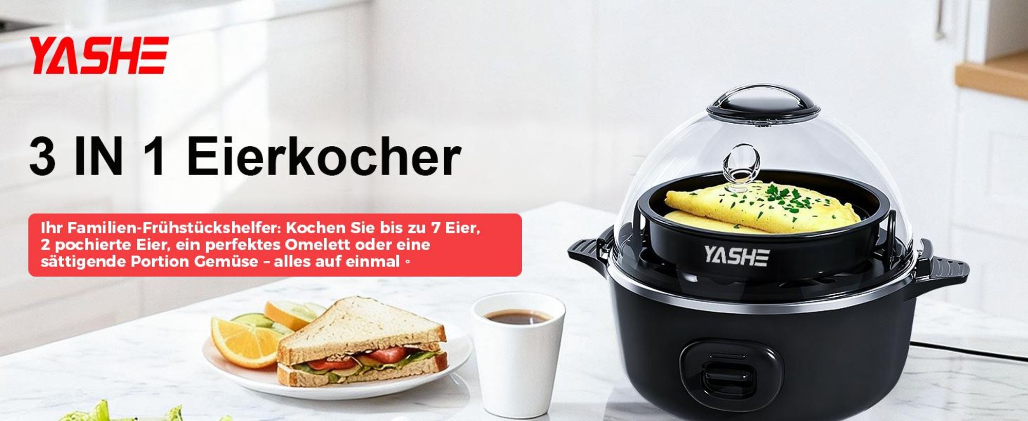 YASHE Eierkocher elektrisch 7 Eier hart/mittel/weich BPA-frei Auto-Abschaltung