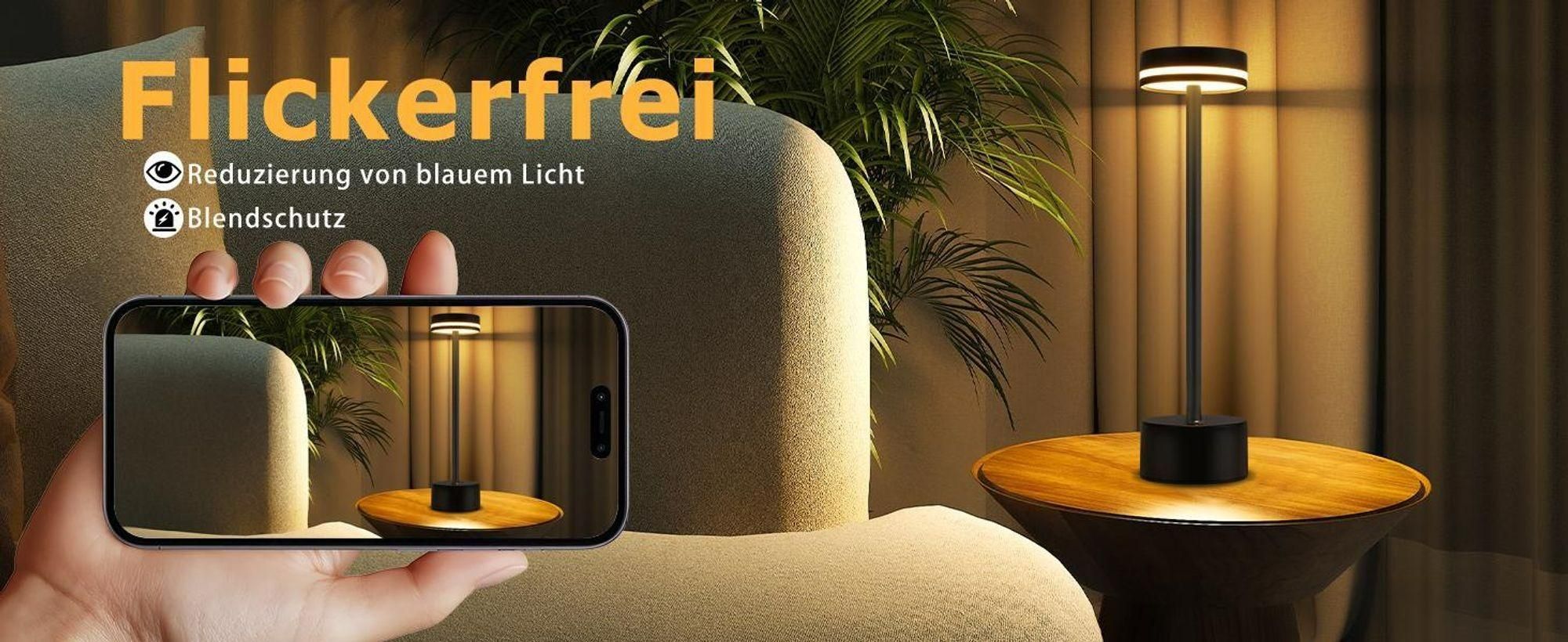 2 Stk Tischlampe,Led Tischleuchte Metall,Kabellos Dimmbar Tischleuchte,Touch Steuerung Augenschutz Leselampe,USB Wiederaufladbare,Schwarz